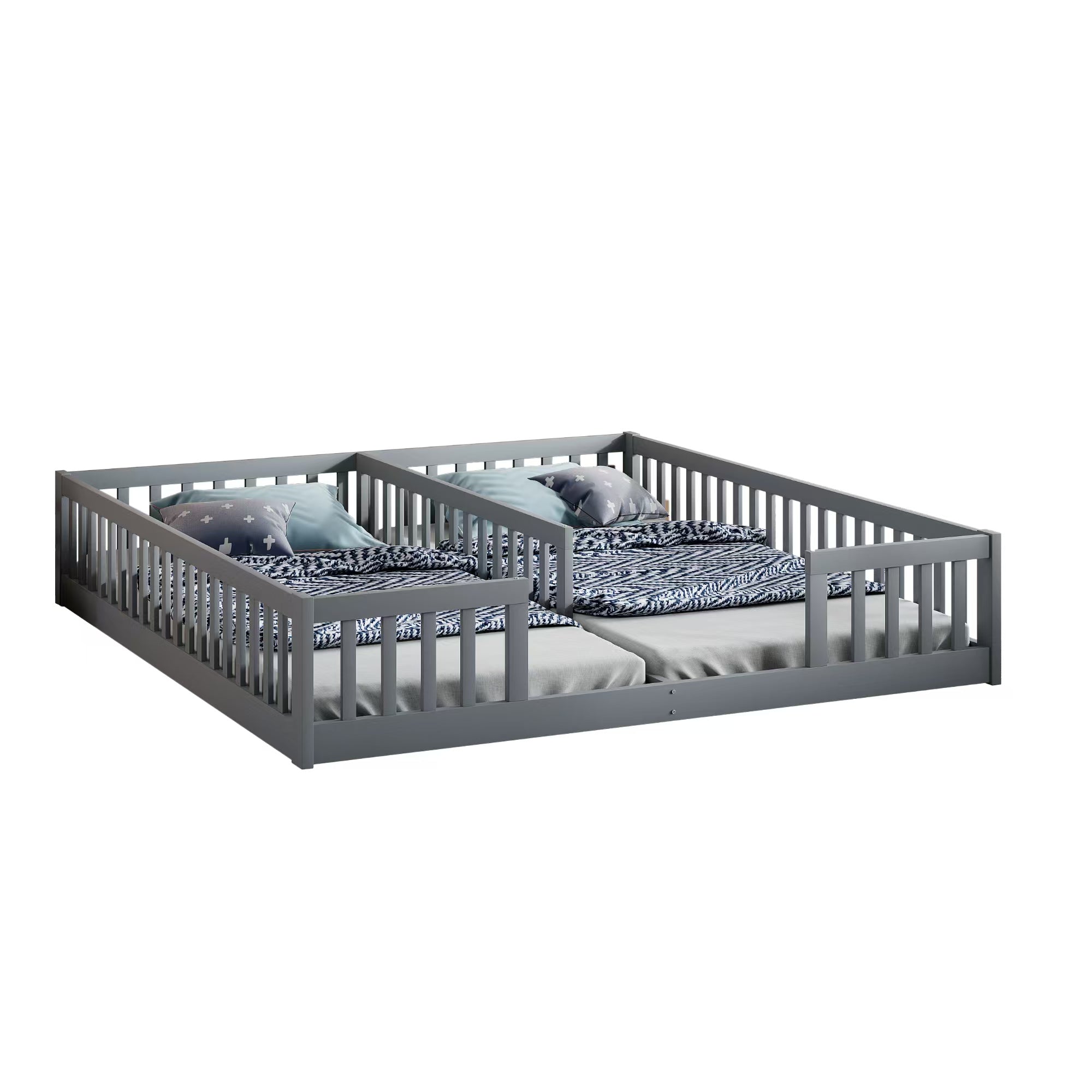 Logidon gestoffeerd bed 90x200 grijs met veiligheidsrailing lattenbodem