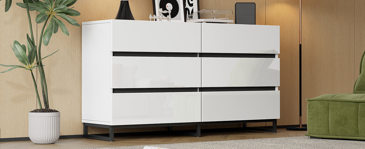 Logidon dressoir 140 cm hoogglans wit zwart met 6 lades