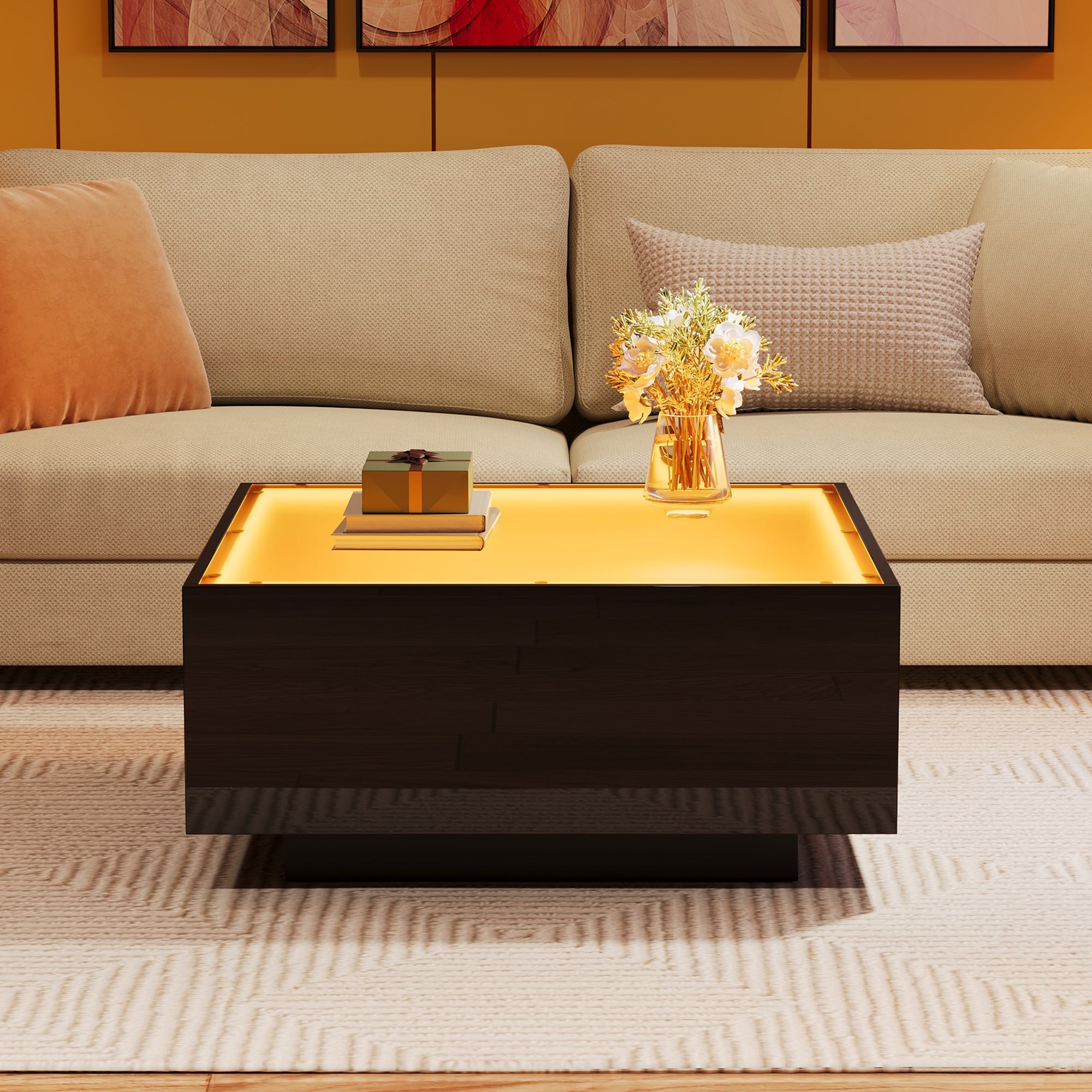 Logidon salontafel 70x70 cm glazen tafelblad LED zwart