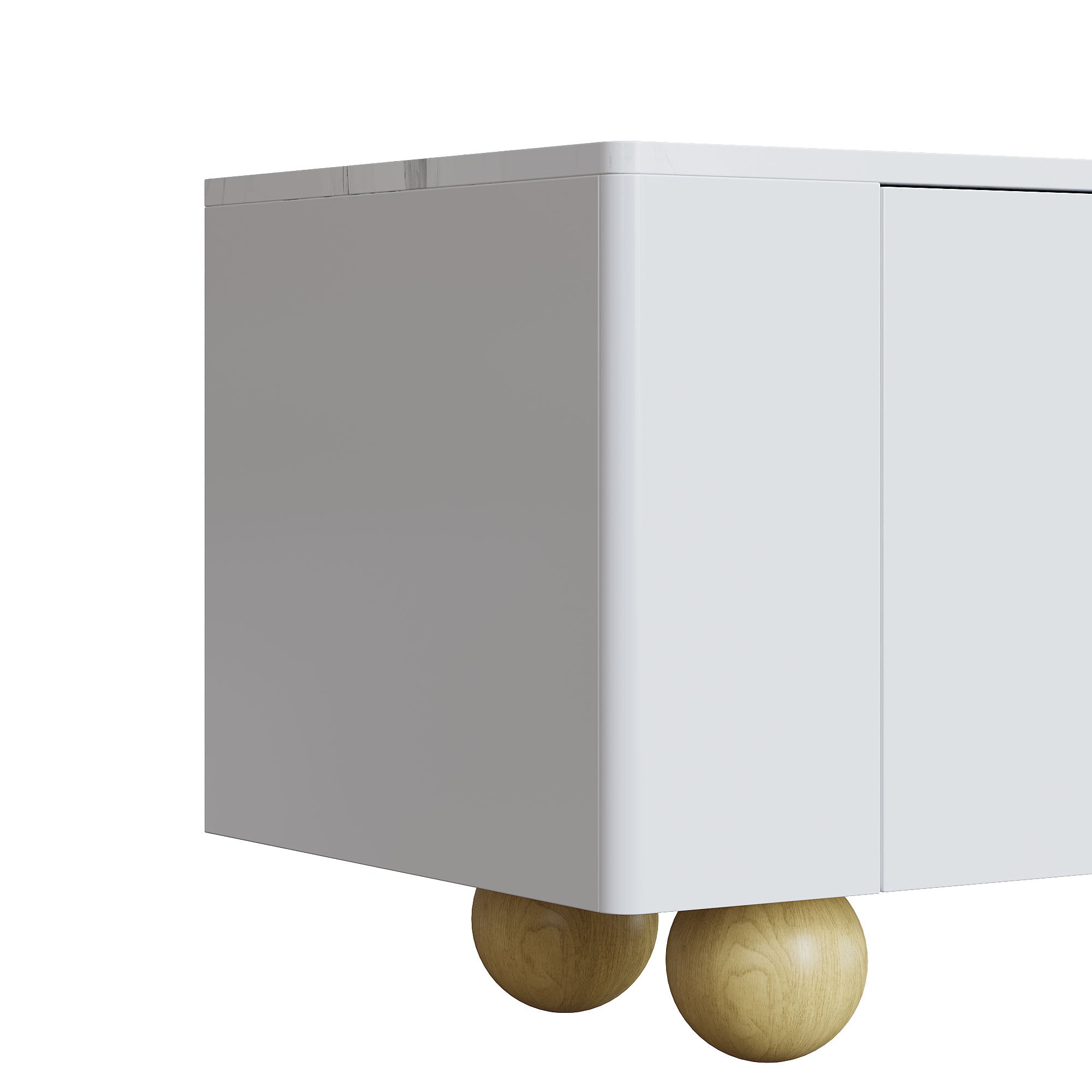 Logidon Wit TV-meubel 180 cm - 4 deuren, marmerlook, houten poten