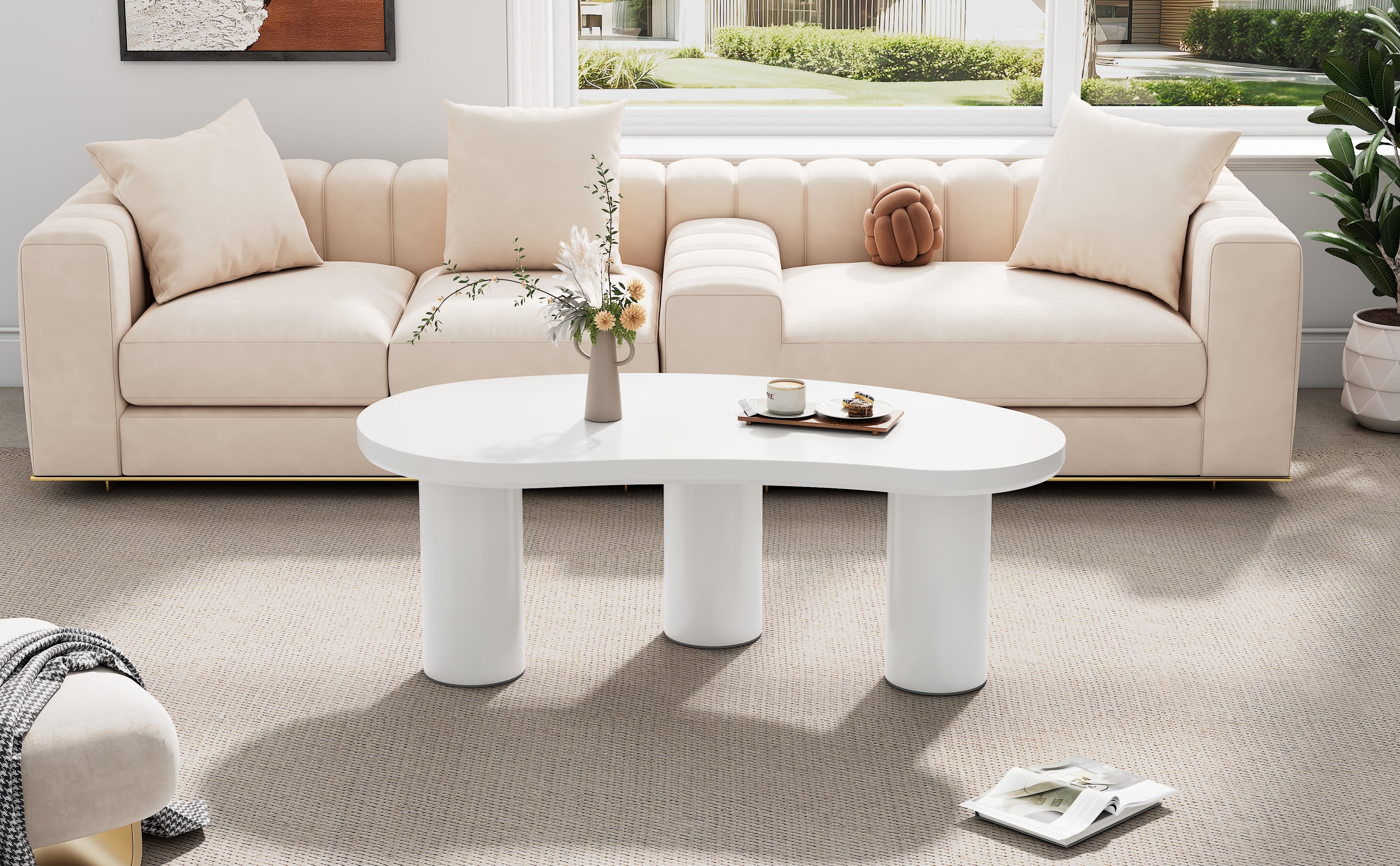Logidon Witte halve maan salontafel 107x57x40,5 cm MDF en PVC