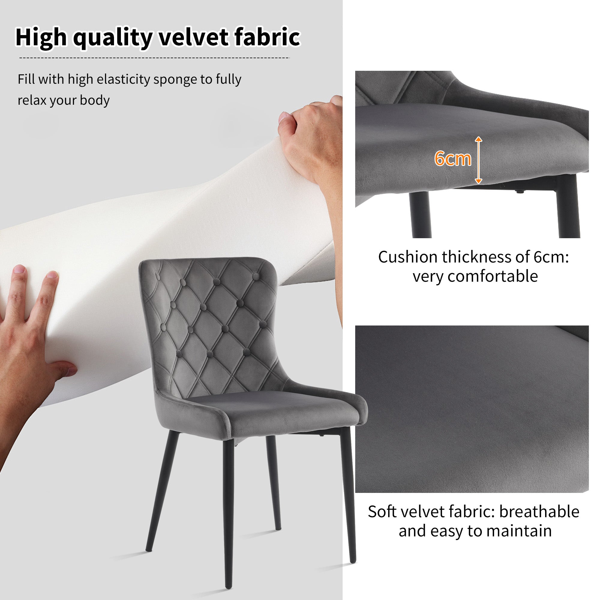 Logidon eetkamerstoelen met rugleuning set van 2 fluweel donkergrijs