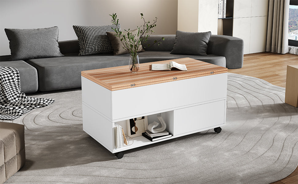 Logidon salontafel Lift Top 100x50 wit houtlook met 4 lades