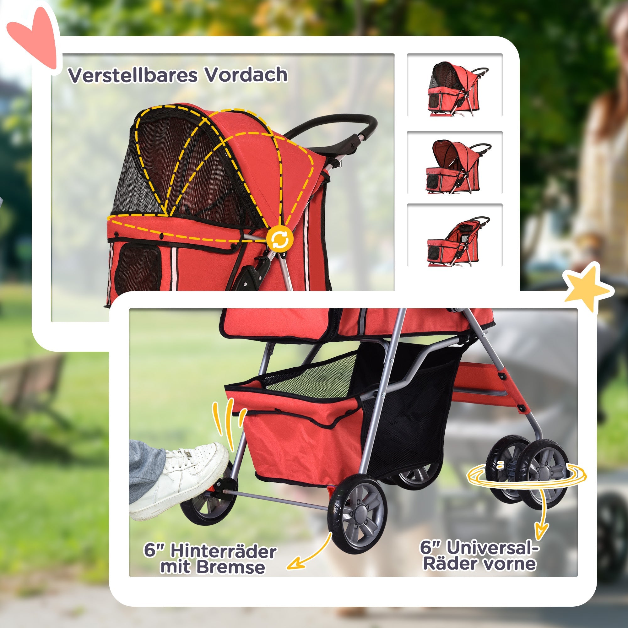Logidon Hondenbuggy Rood Lichtgewicht Opvouwbaar voor honden Compact Stijlvol