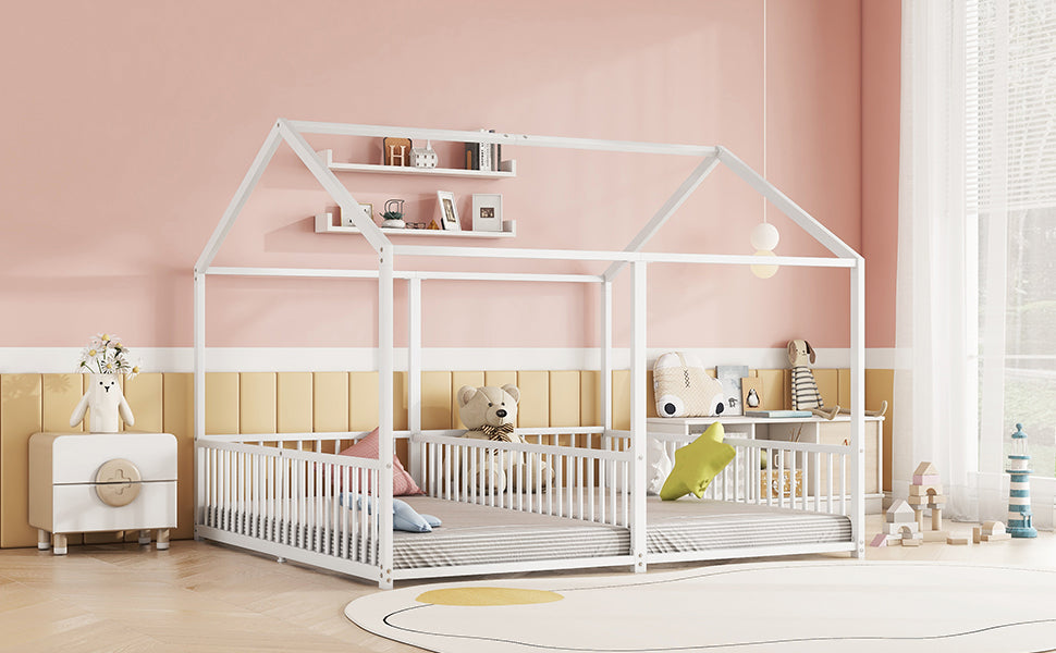 Logidon metalen bed kinderbed 90x200 cm huisvorm wit