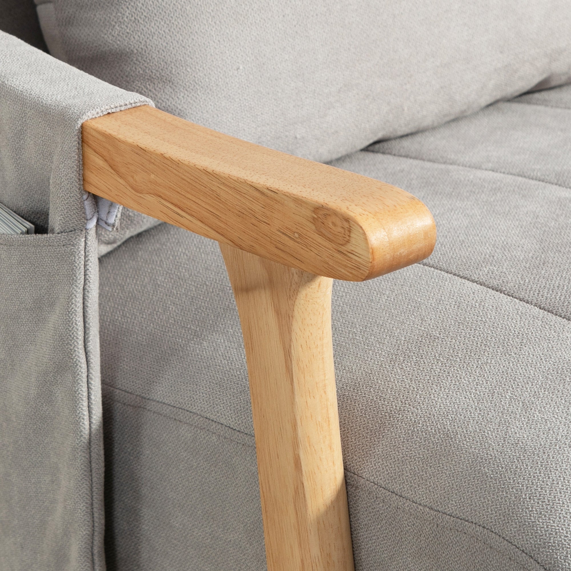 Logidon schommelstoel grijs gestoffeerd met lendenkussen houten frame
