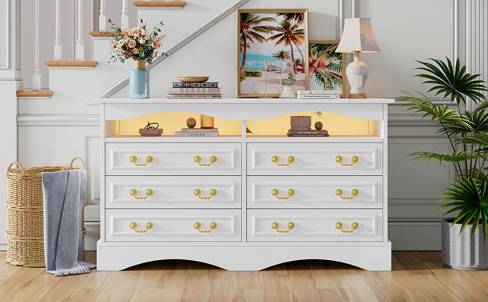 Logidon Dressoir 120x40x70 met LED-licht en halfopen opbergruimte Wit
