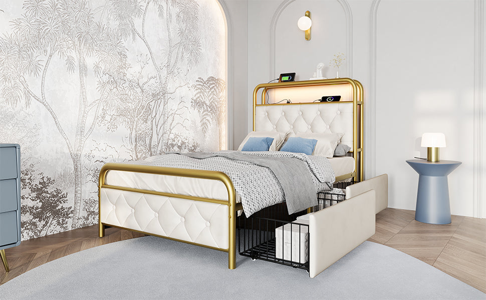 Logidon gestoffeerd bed 90x200 wit USB-C oplaadfunctie App Control