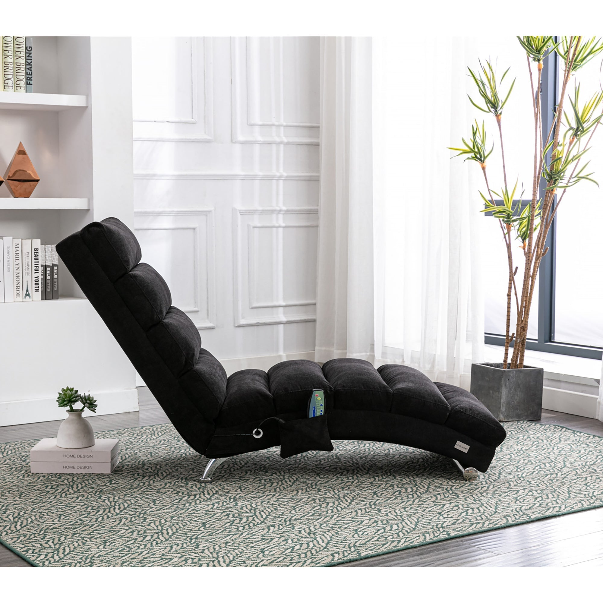 Logidon Elektrische Massage Chaise Longue Zwart met Afstandsbediening
