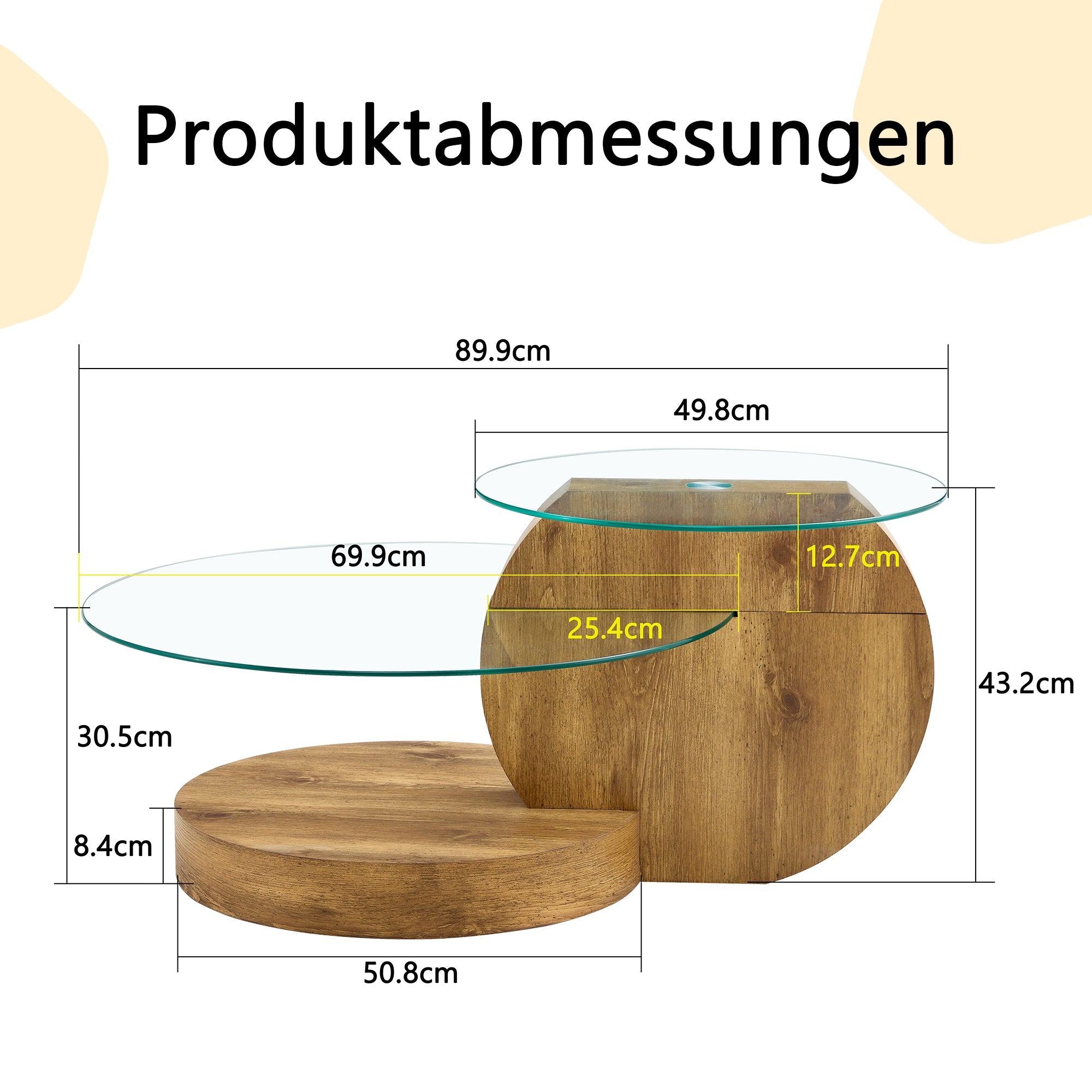 Logidon Moderne Glazen Salontafel Houtstructuur Meerlaags Design MDF 90x70cm