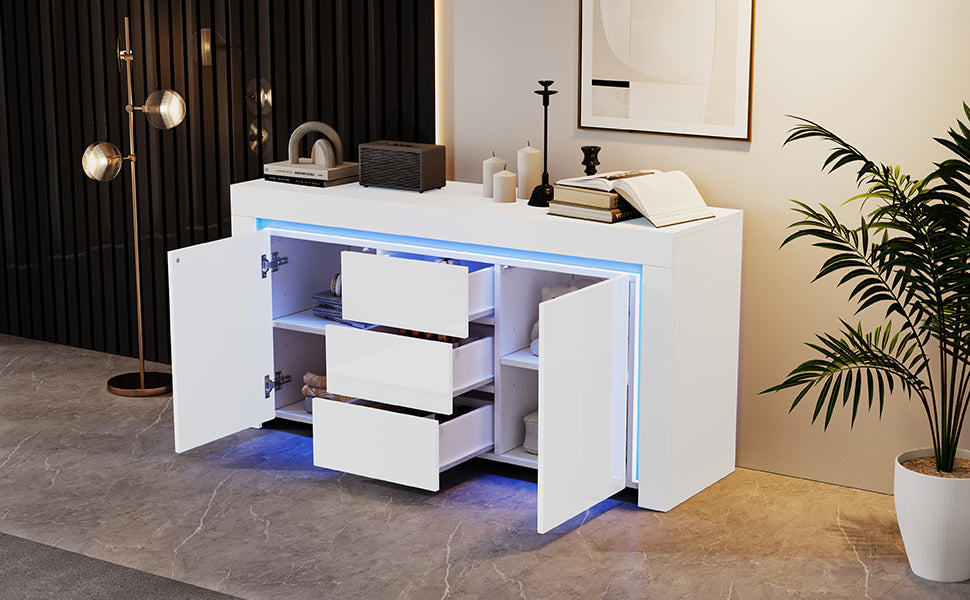 Logidon wit hoogglans dressoir 140x40x65 cm met LED verlichting