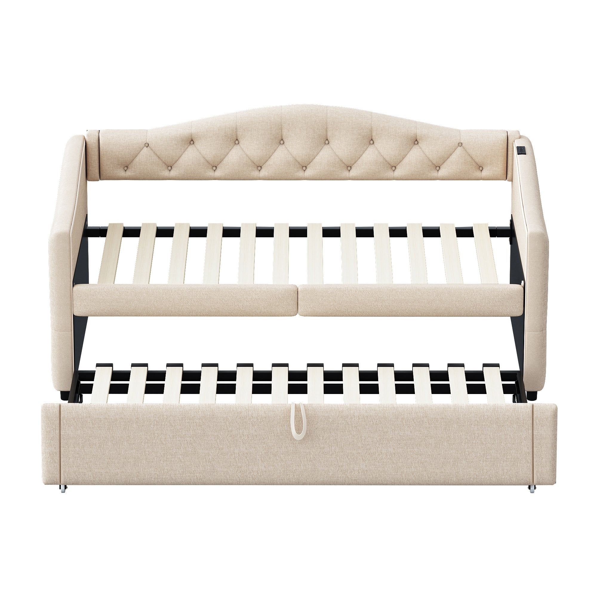 Logidon uitschuifbare slaapbank 90x200 beige met USB-poort