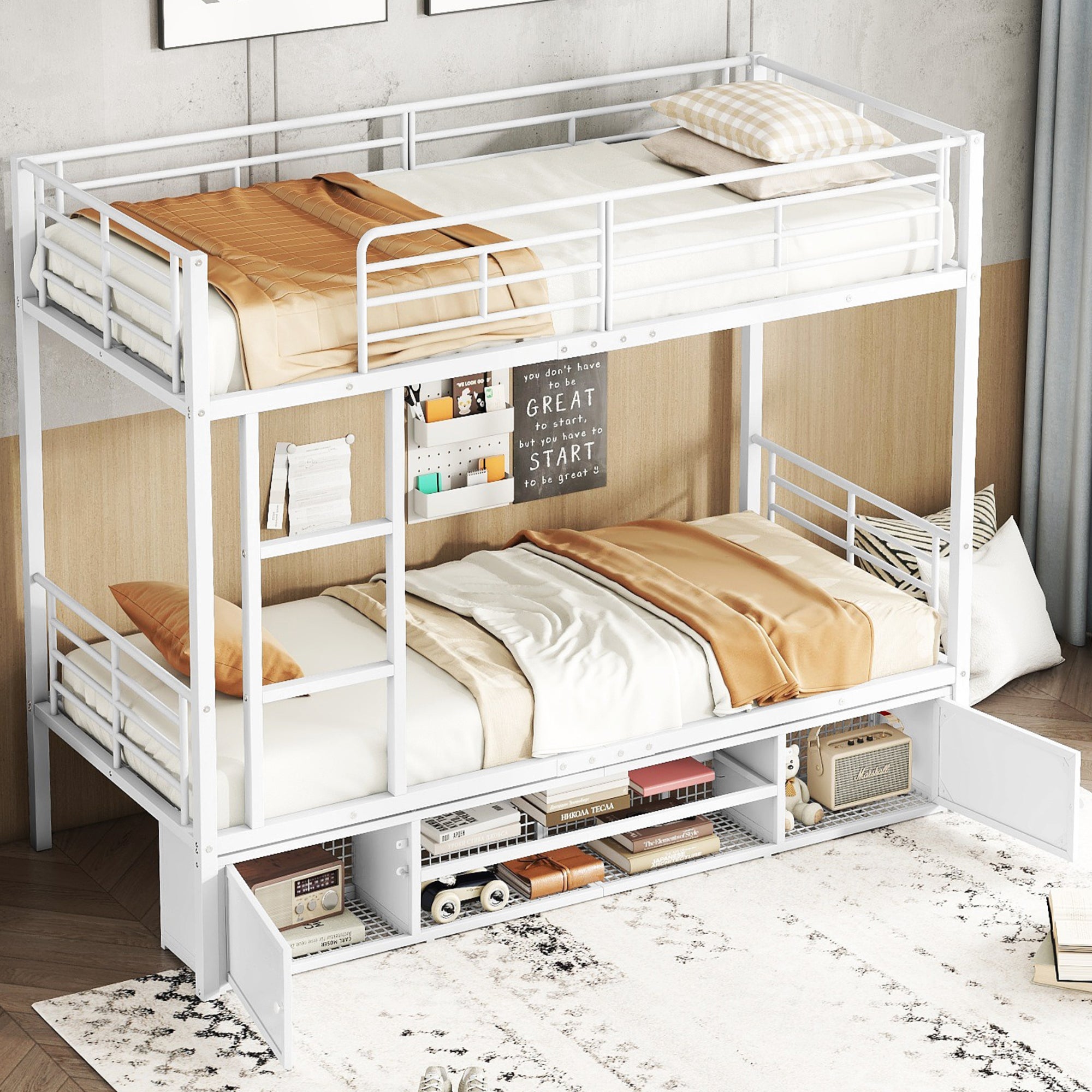 Logidon IJzeren Framebed Stapelbed Met Schoenenkast Wit 90x200 cm