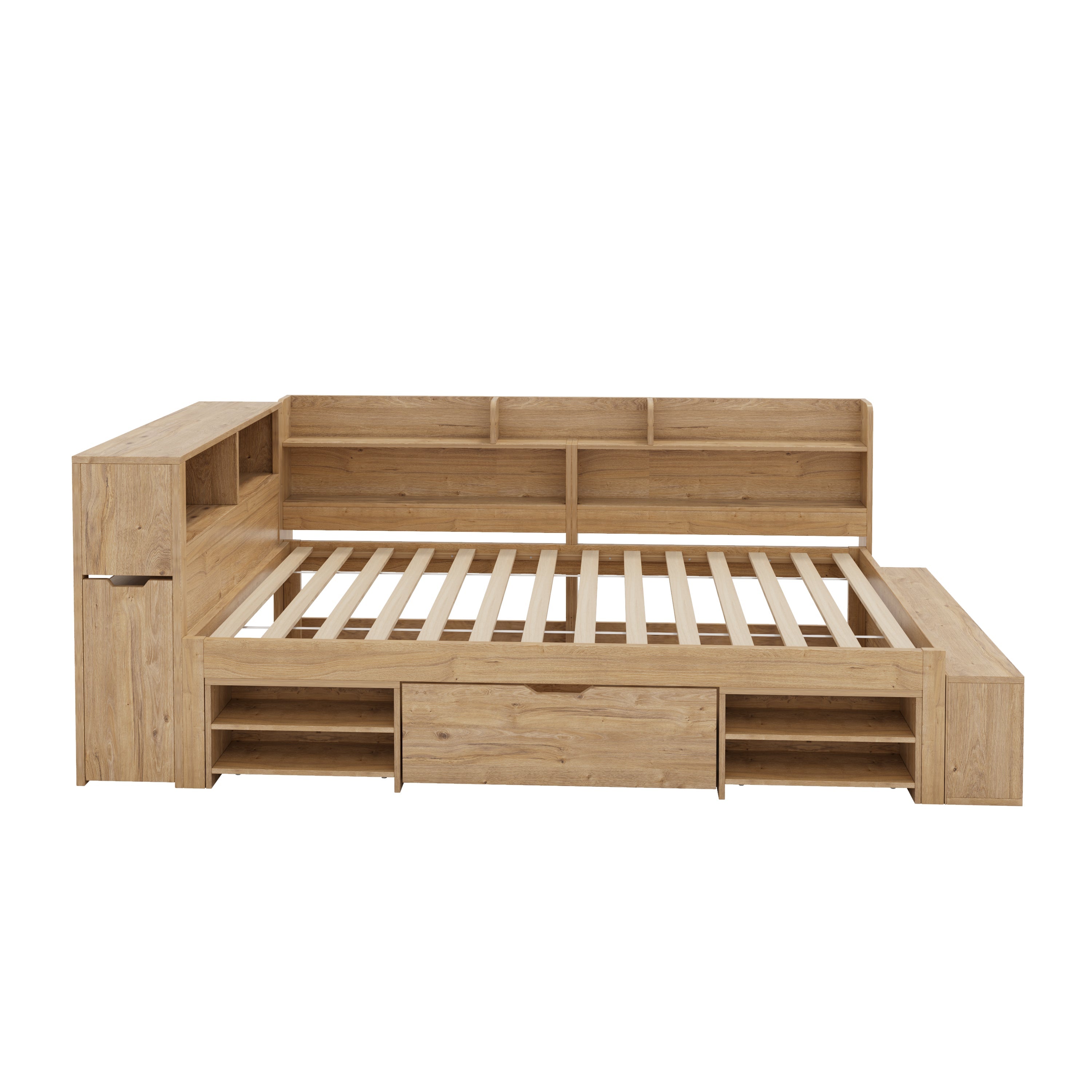 Logidon kinderbed 90x200 cm naturel hout met opbergruimte en opladen