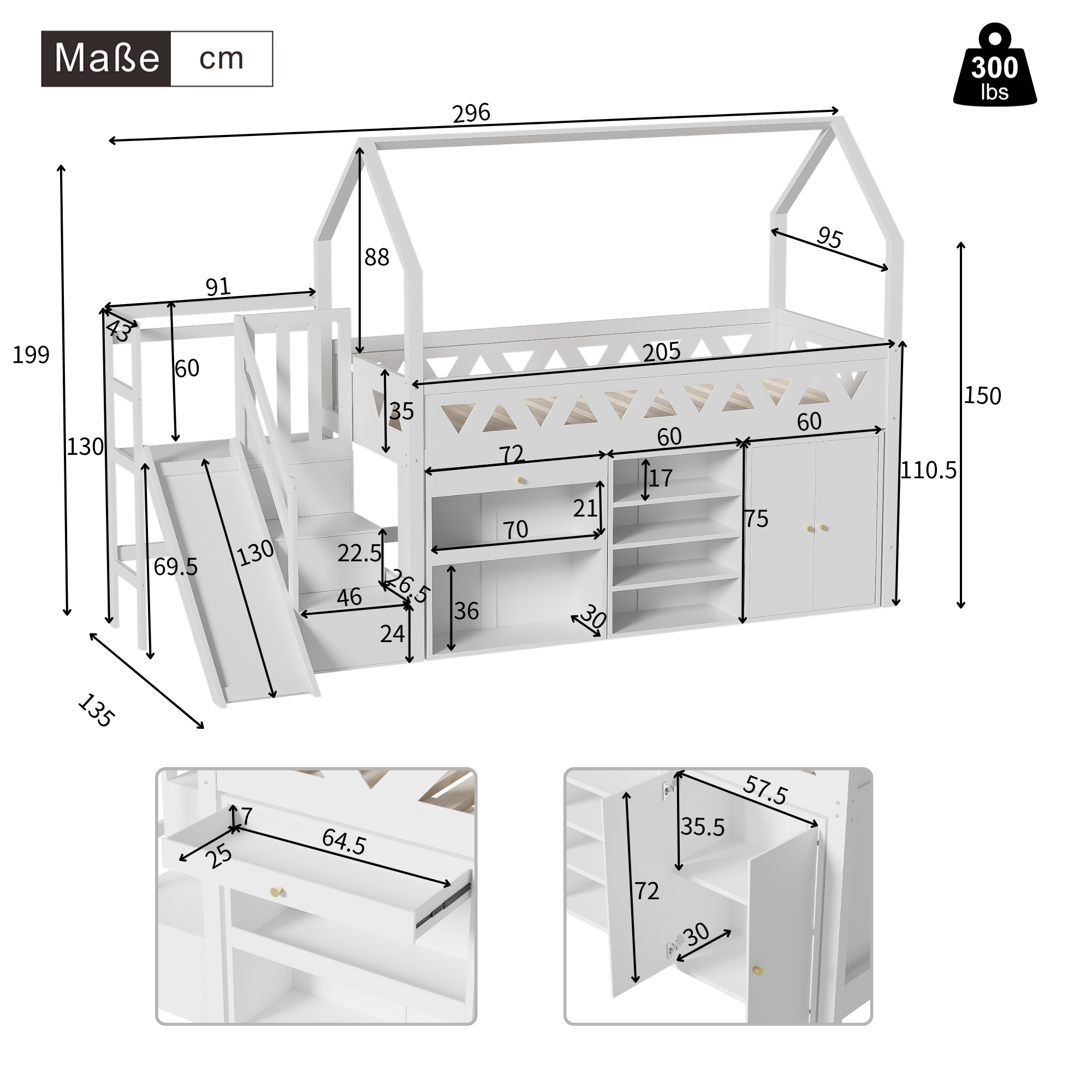 Logidon Kinderbed Wit 90x200 Met Glijbaan En Trap