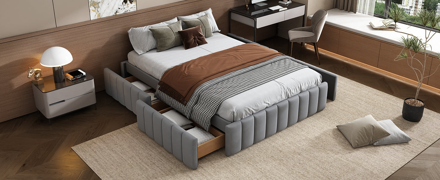 Logidon gestoffeerd bed 140 x 200 cm grijs met lattenbodem designbed