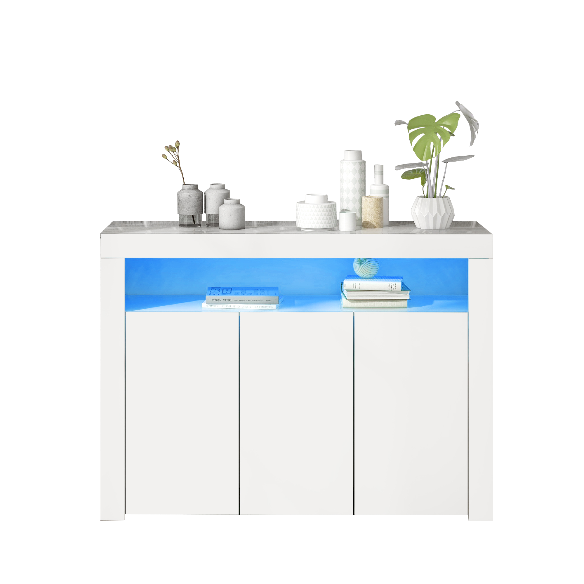 Logidon Hoogglans dressoir wit LED verlichting 130x35x95 cm