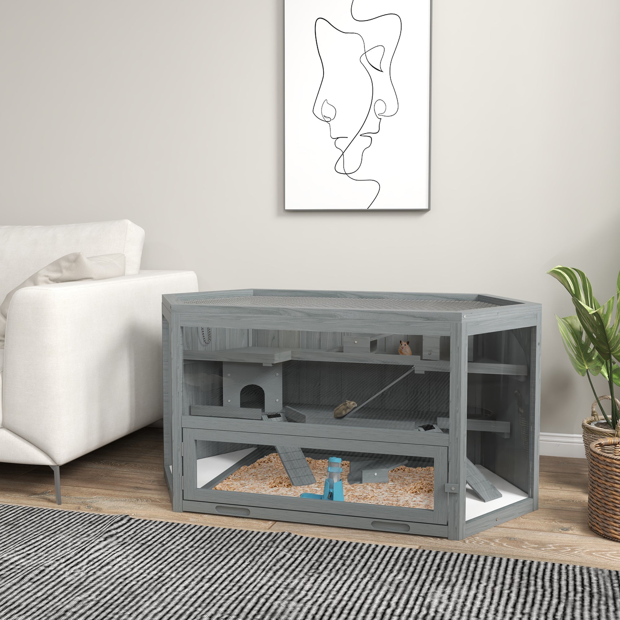 Logidon 3-laags houten knaagdierenkooi grijs 115x60x55 cm