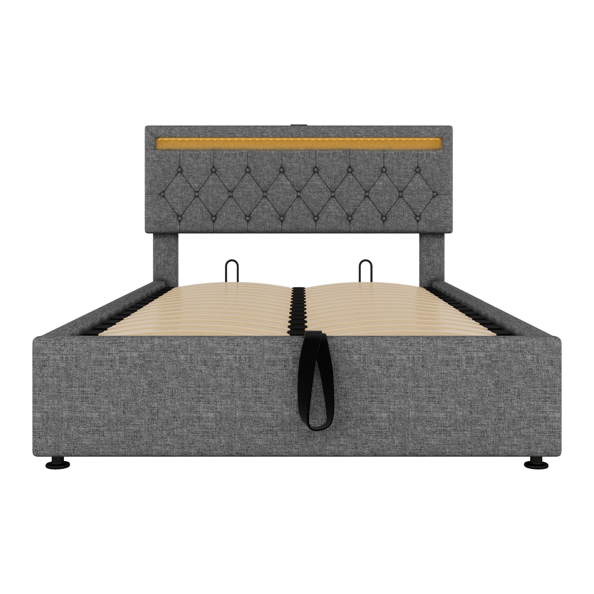 Logidon 140x200 cm gewatteerd bed met sfeerlichtopberger grijs