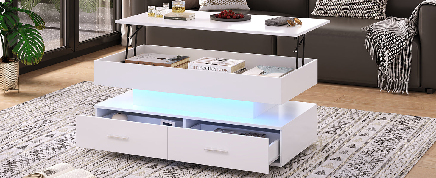 Logidon Hydraulisch in hoogte verstelbare salontafel 100x50x44 cm Wit LED