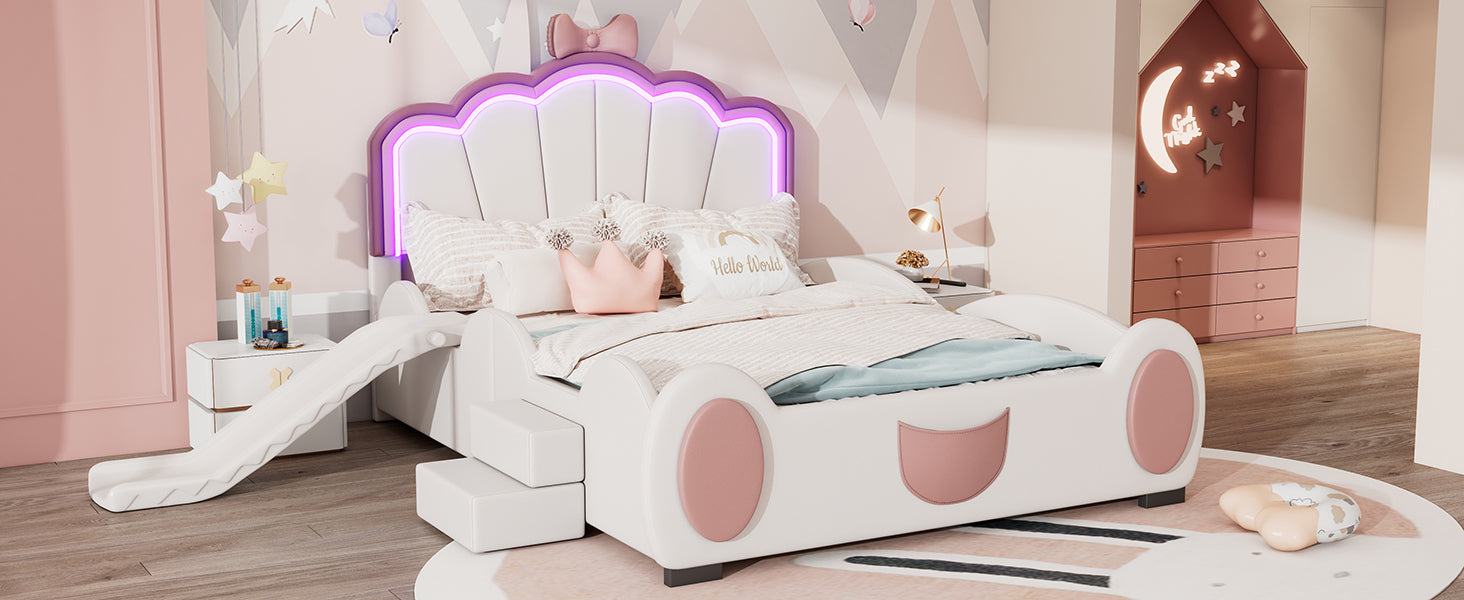 Logidon 90x200 cm Butterfly Bed With LED Color Changing Pink White