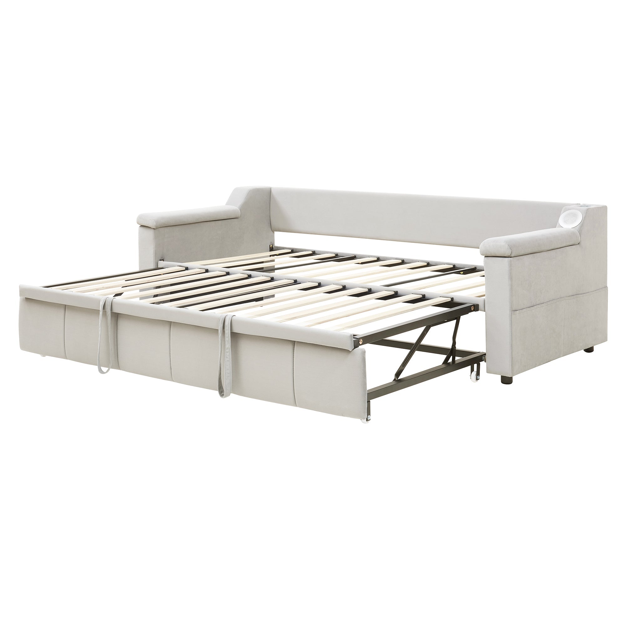 Logidon slaapbank gestoffeerd bed 90/180x190 beige fluweel Bluetooth