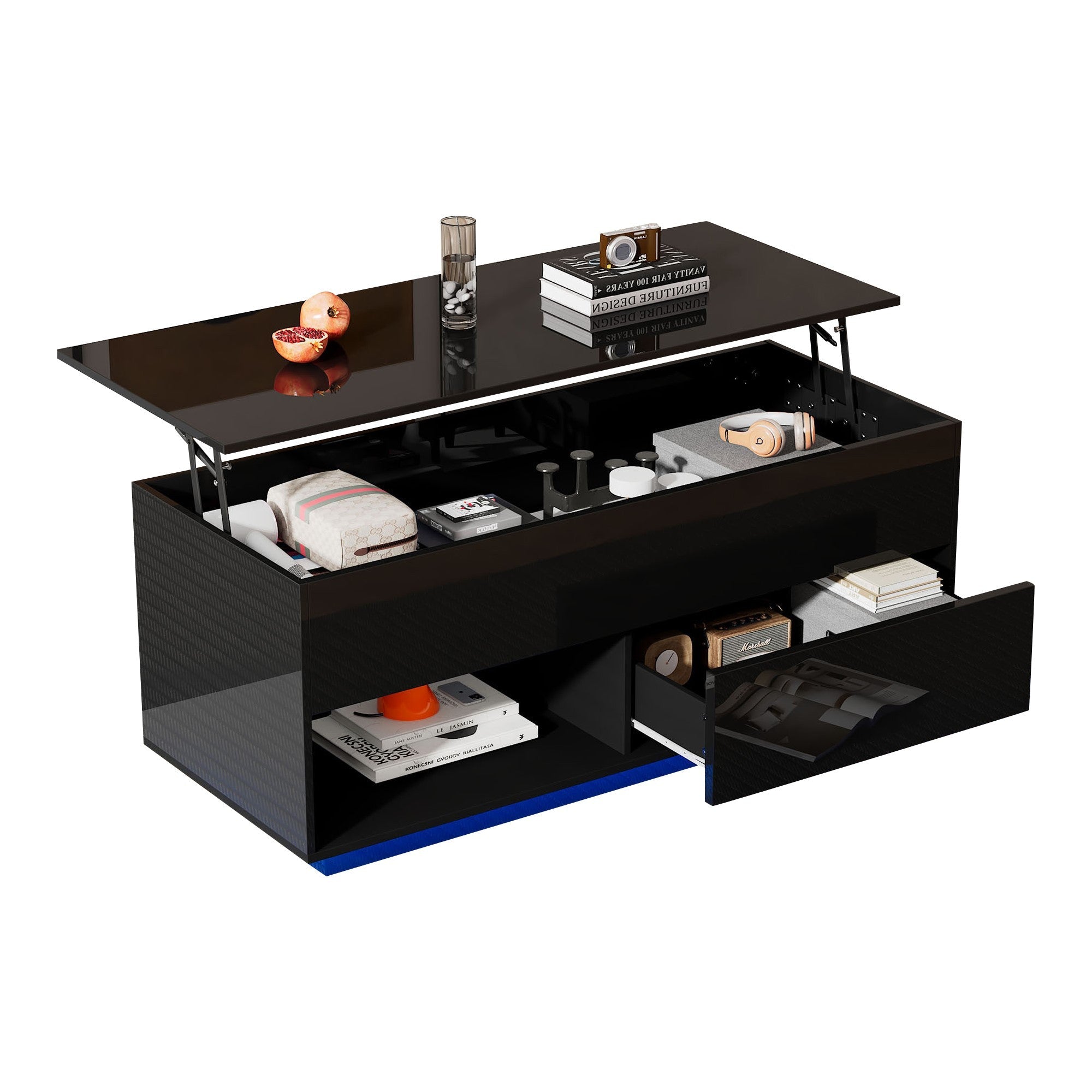 Logidon hoogglans salontafel 100x50x55 cm zwart LED-verlichting