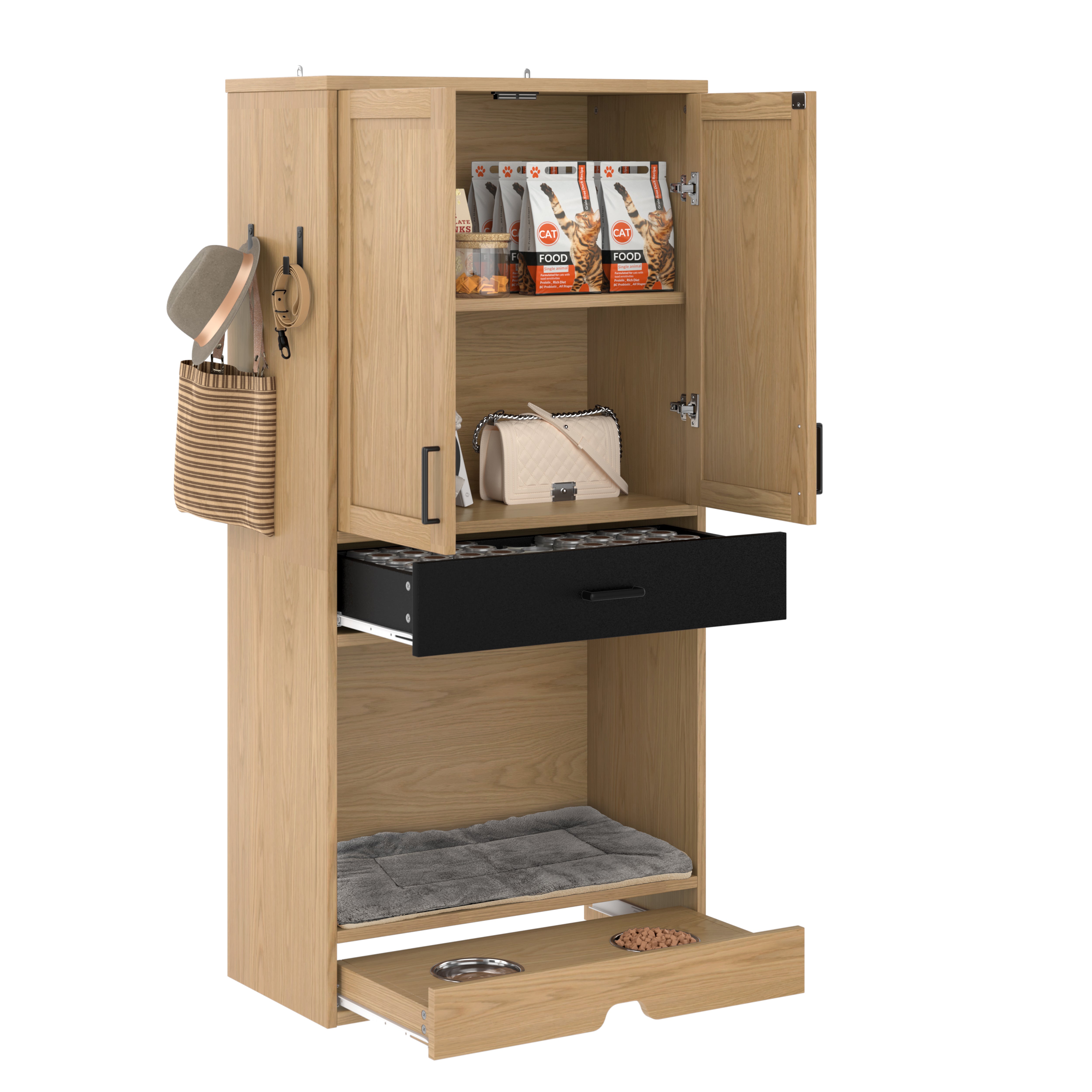 Logidon dierenkast eiken look 79x40x160 voerstation hondenmand
