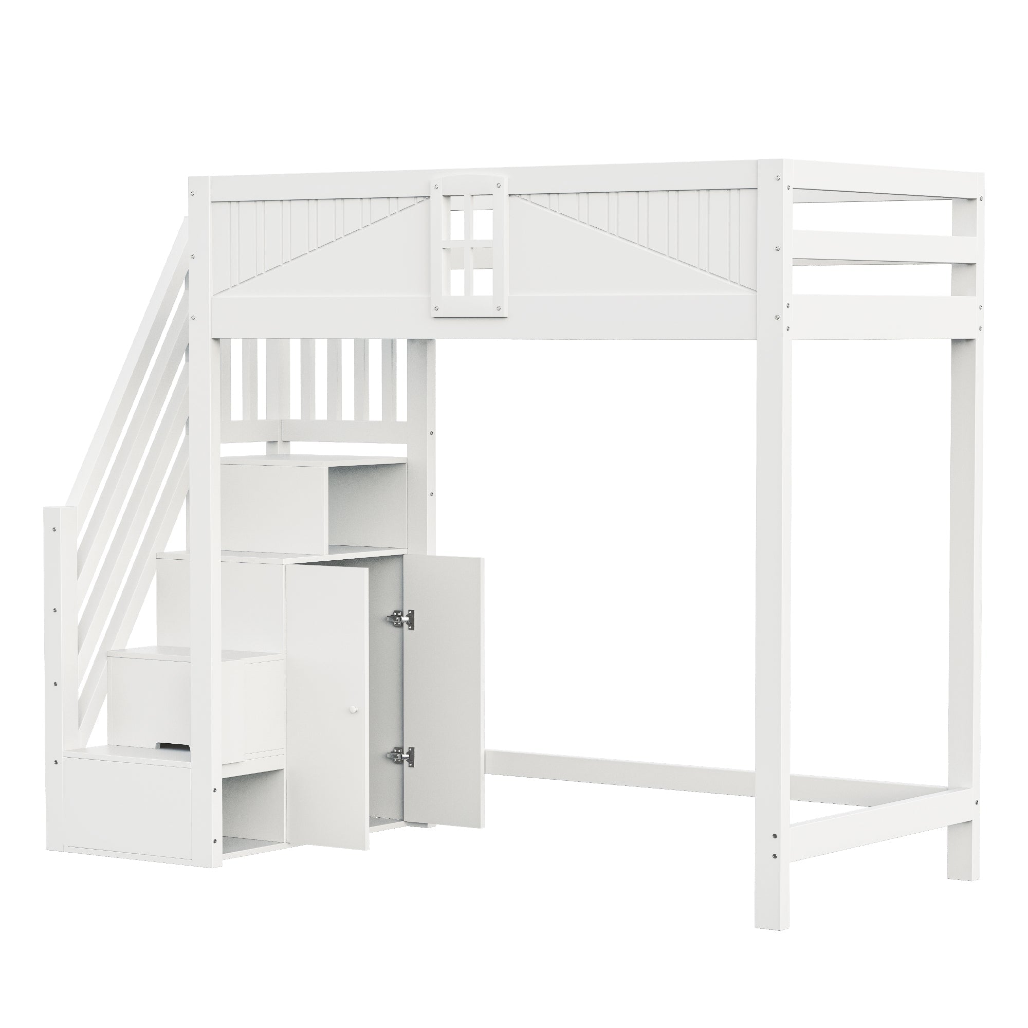 Logidon massief houten hoogslaper 90x200 cm wit met veiligheidsdeurraam