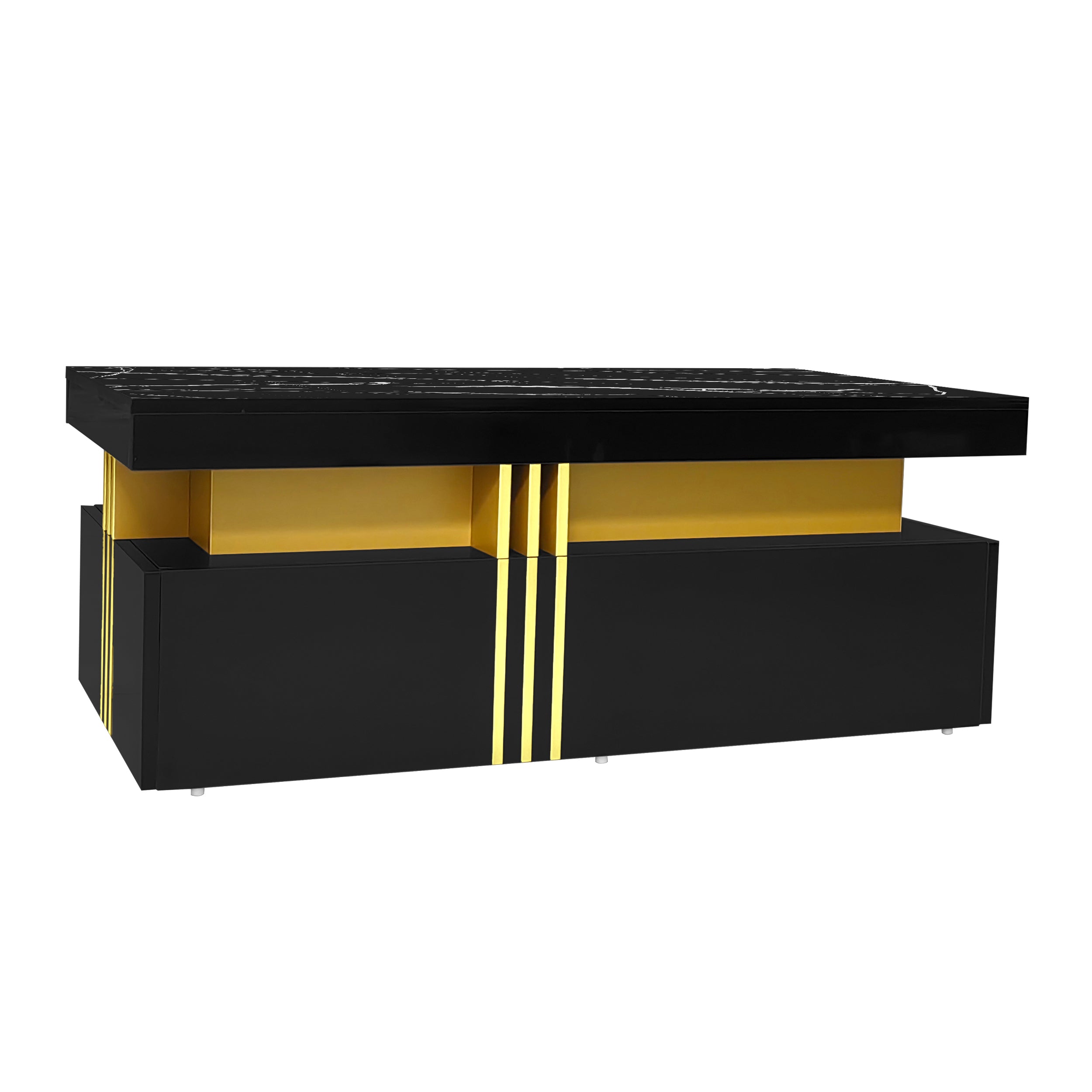 Logidon Zwarte tv-wandmeubelset 2 tv-kast salontafel marmerlook