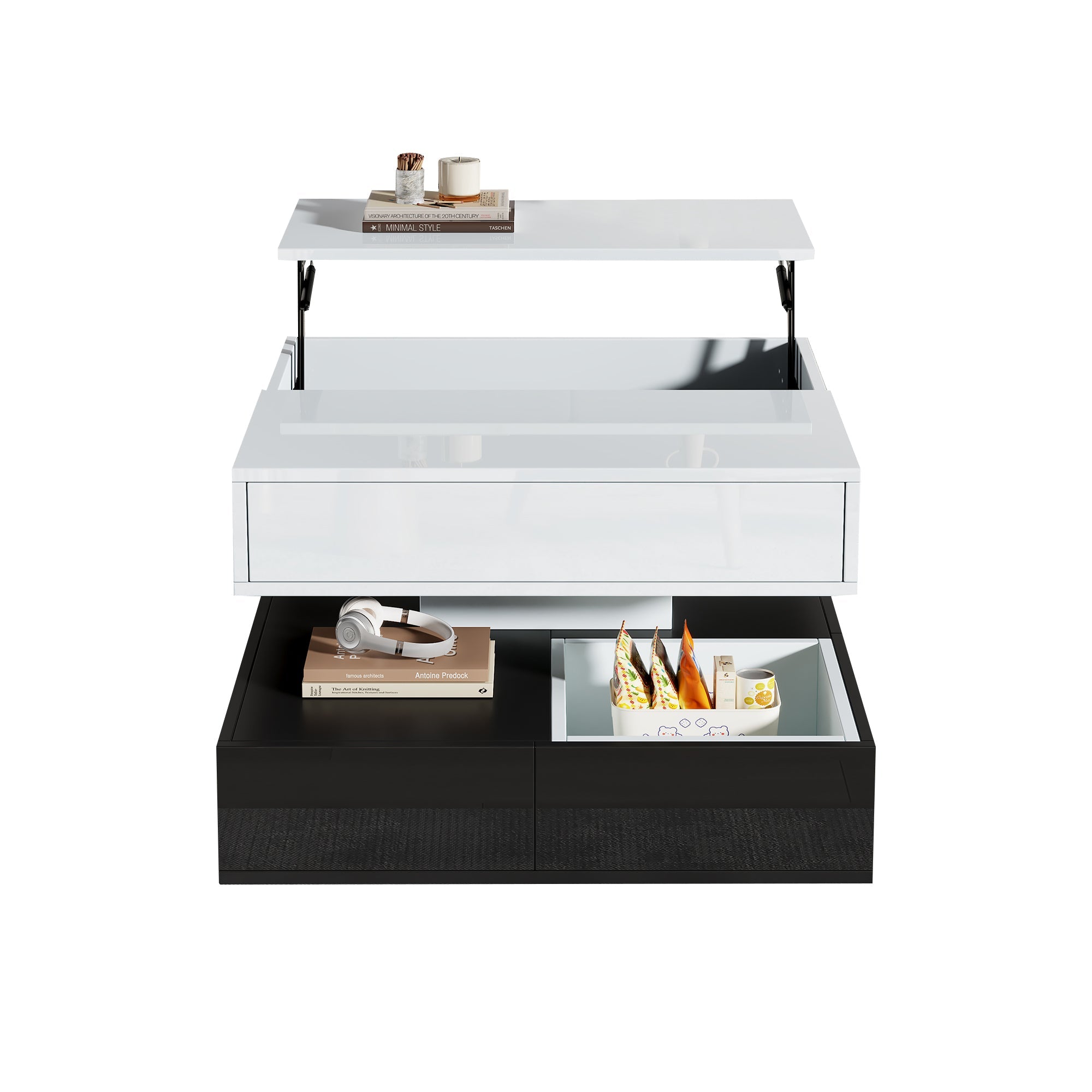 Logidon salontafel 70x70 hefblad 360 graden draaibaar 3 lades wit