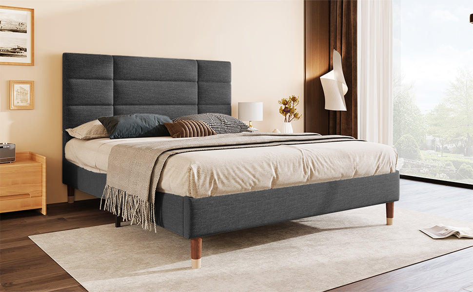 Logidon upholstered bed double bed 140x200 with slatted frame dark gray linen