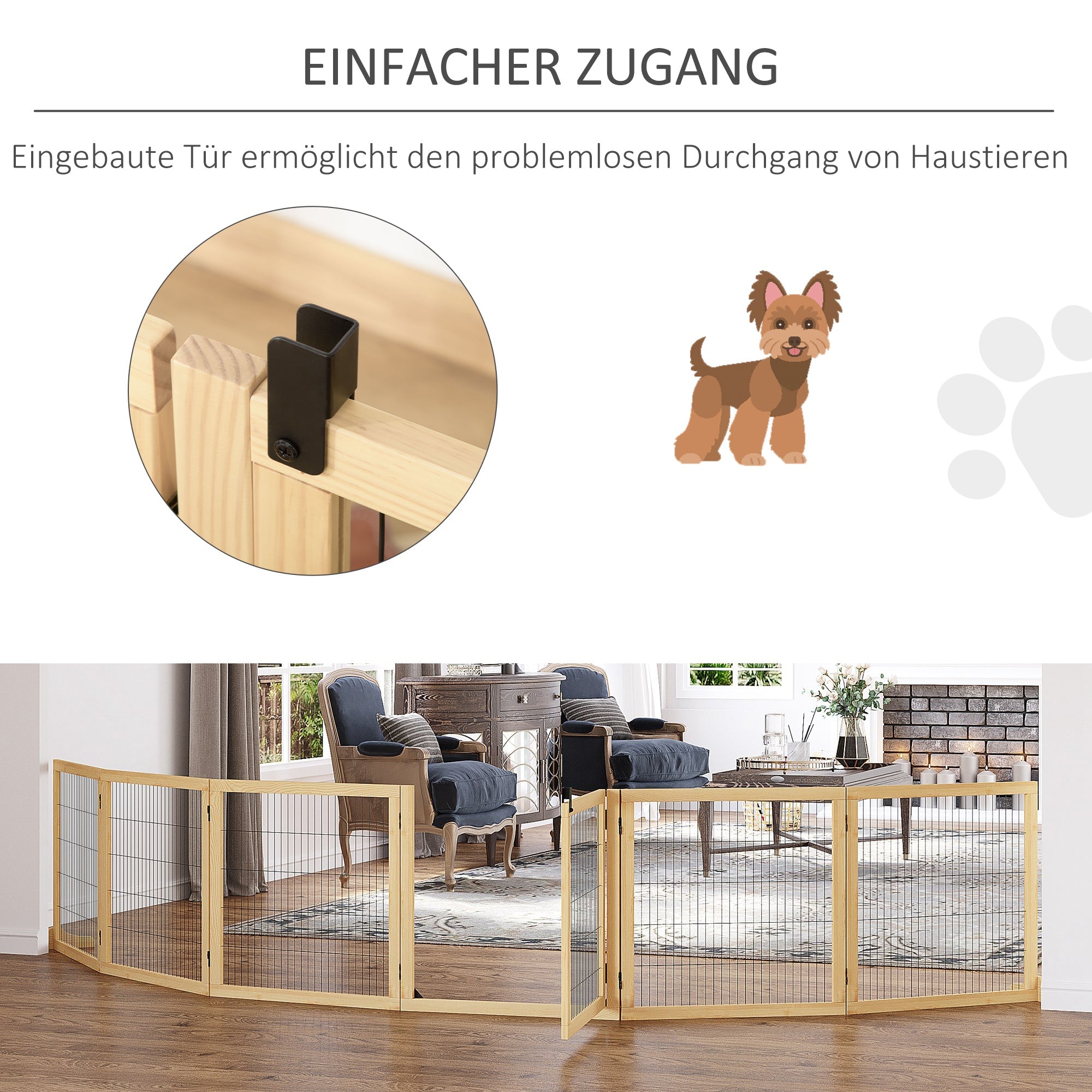 Logidon deurbeschermingsbarrière voor honden naturel hout 432x36x70cm