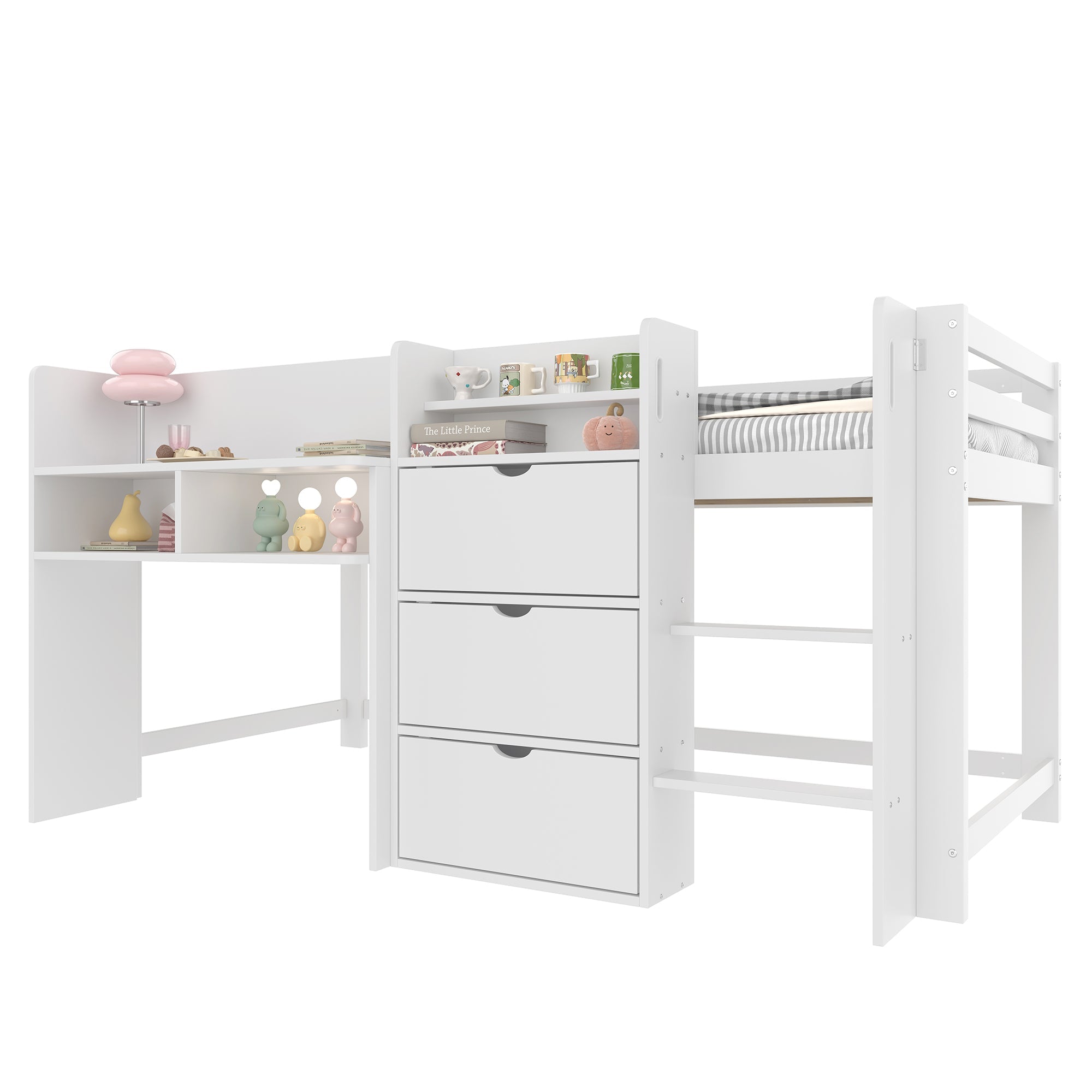 Logidon halfhoogslaper 90x200 cm wit opbergruimte entertainment