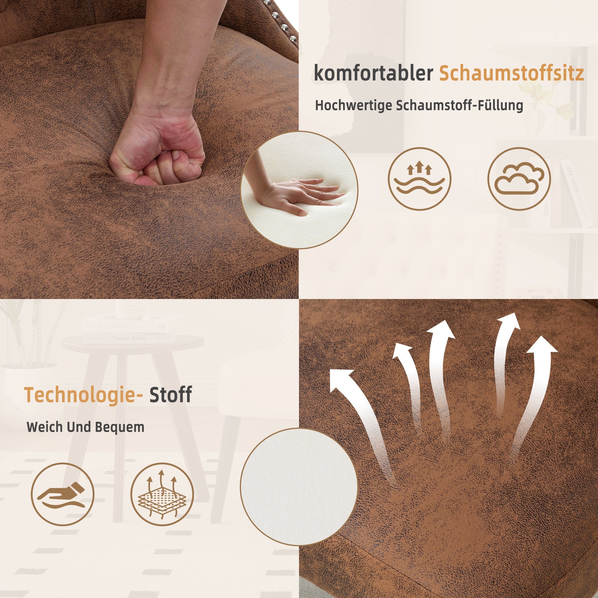 Logidon Tech stoffen fauteuil zonder armknop en klinknagels koffiebruin