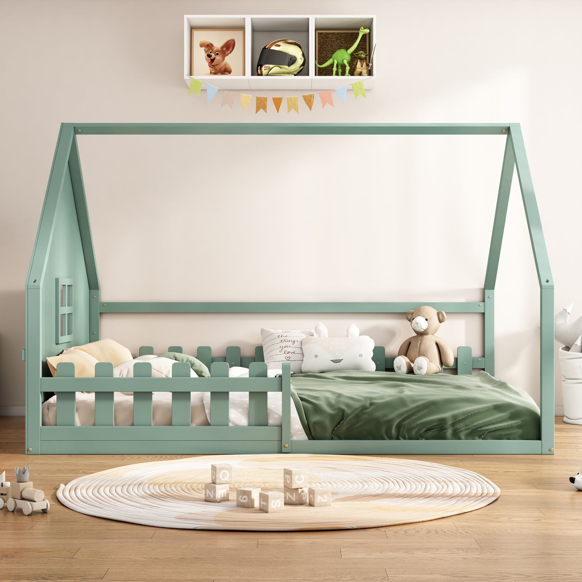 Logidon vlakbed groen 140x200 cm met huisrail en railing