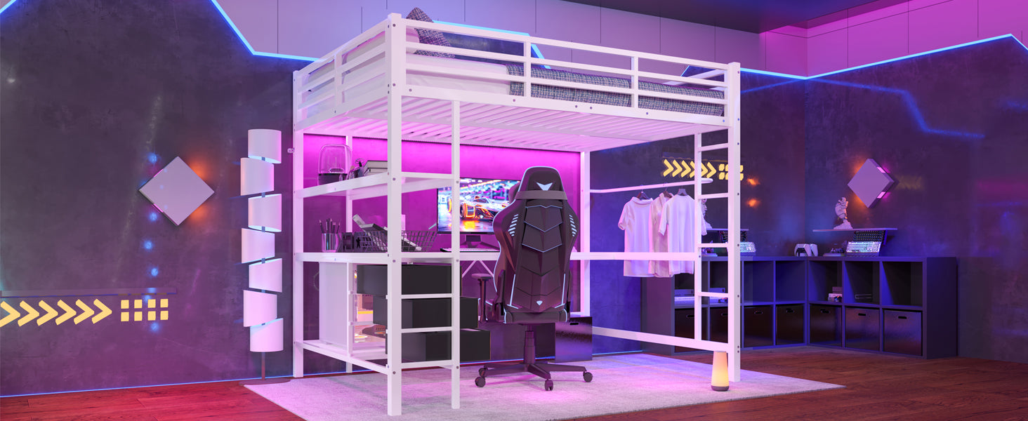 Logidon loft bed 140x200 with LED lighting USB socket 3 drawers
