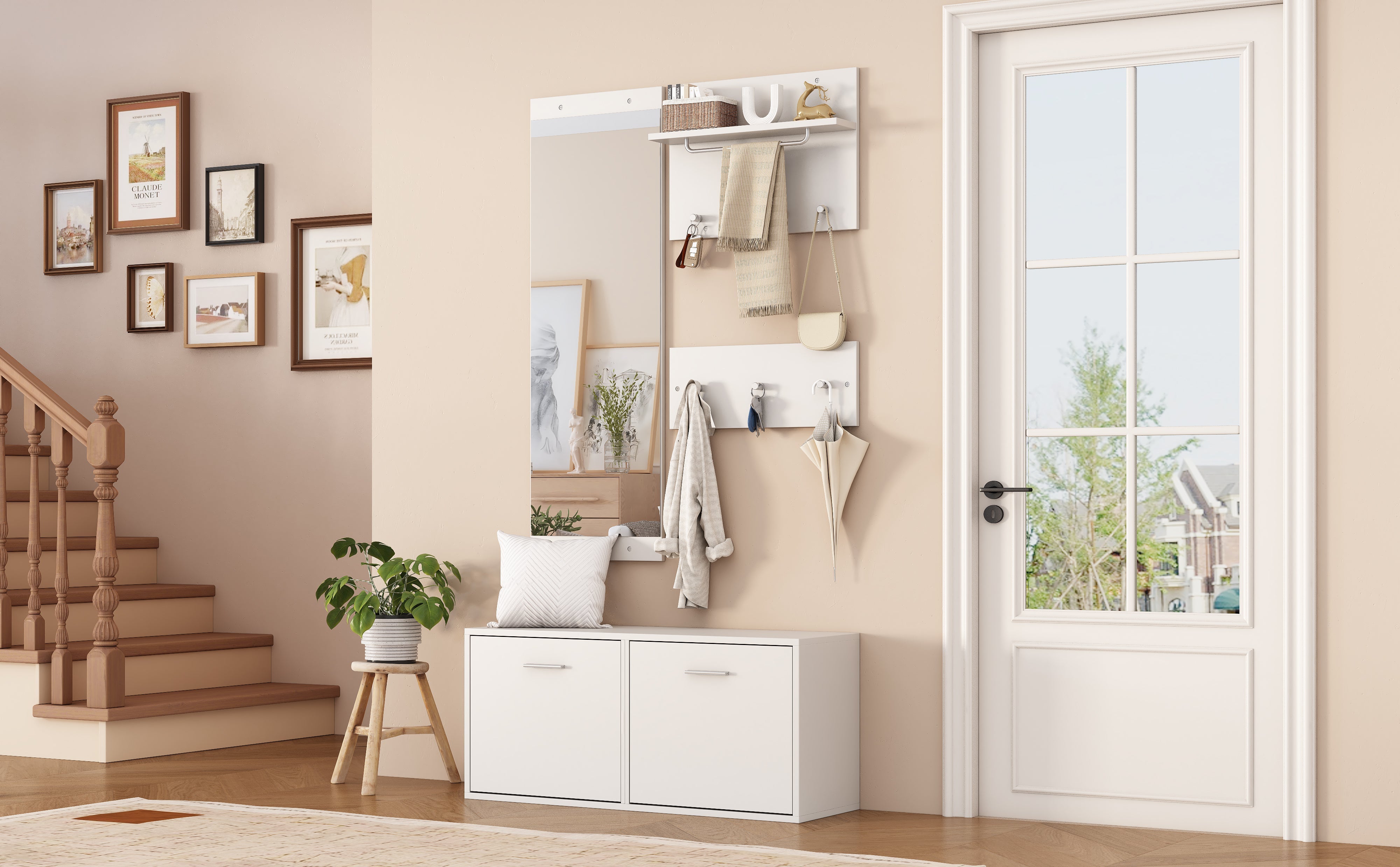 Logidon kledingkastset 4-delige spiegel schoenenkast wit 90x30x41,5 cm
