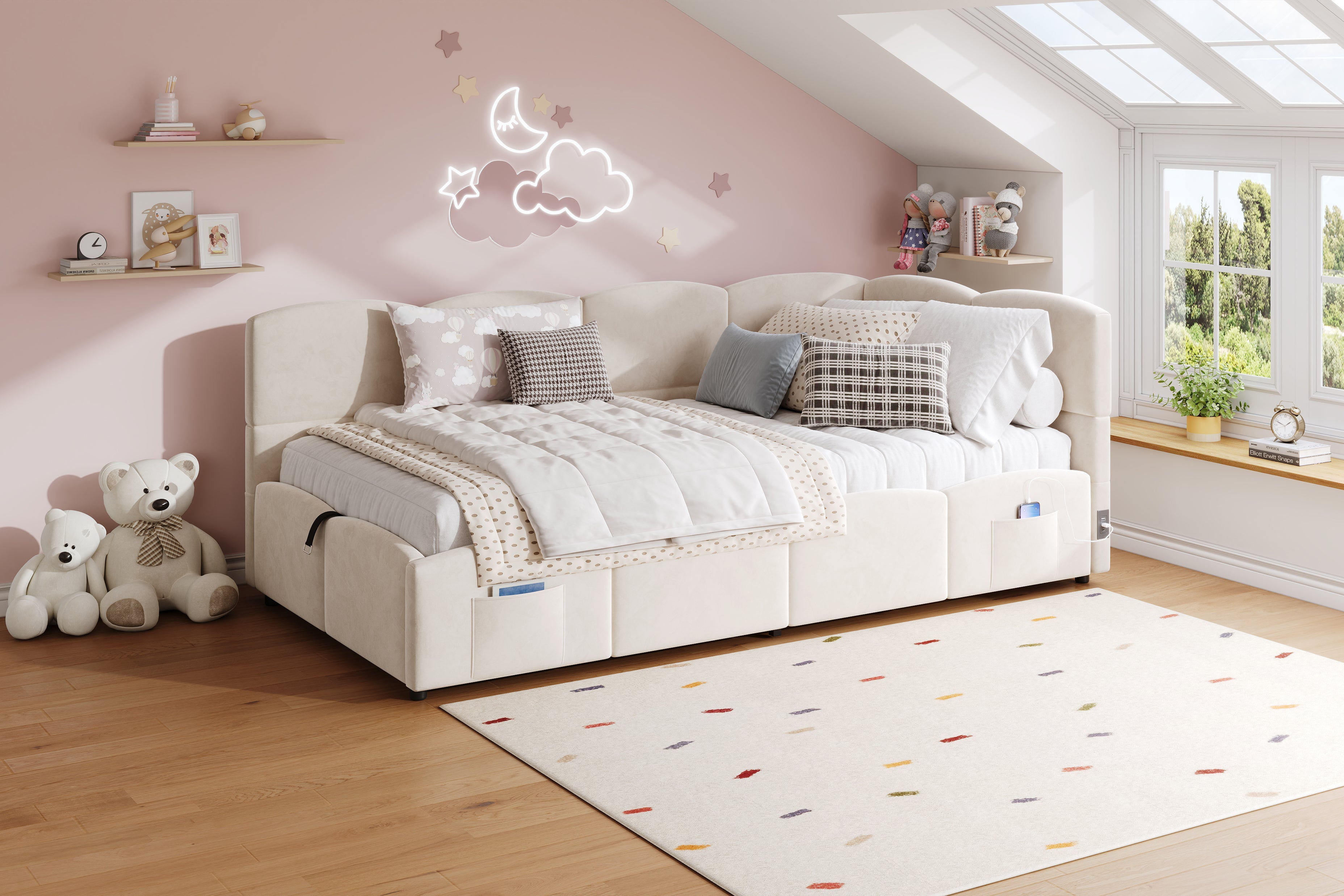 Logidon gestoffeerd bed 90x200 beige fluweel met opbergruimte