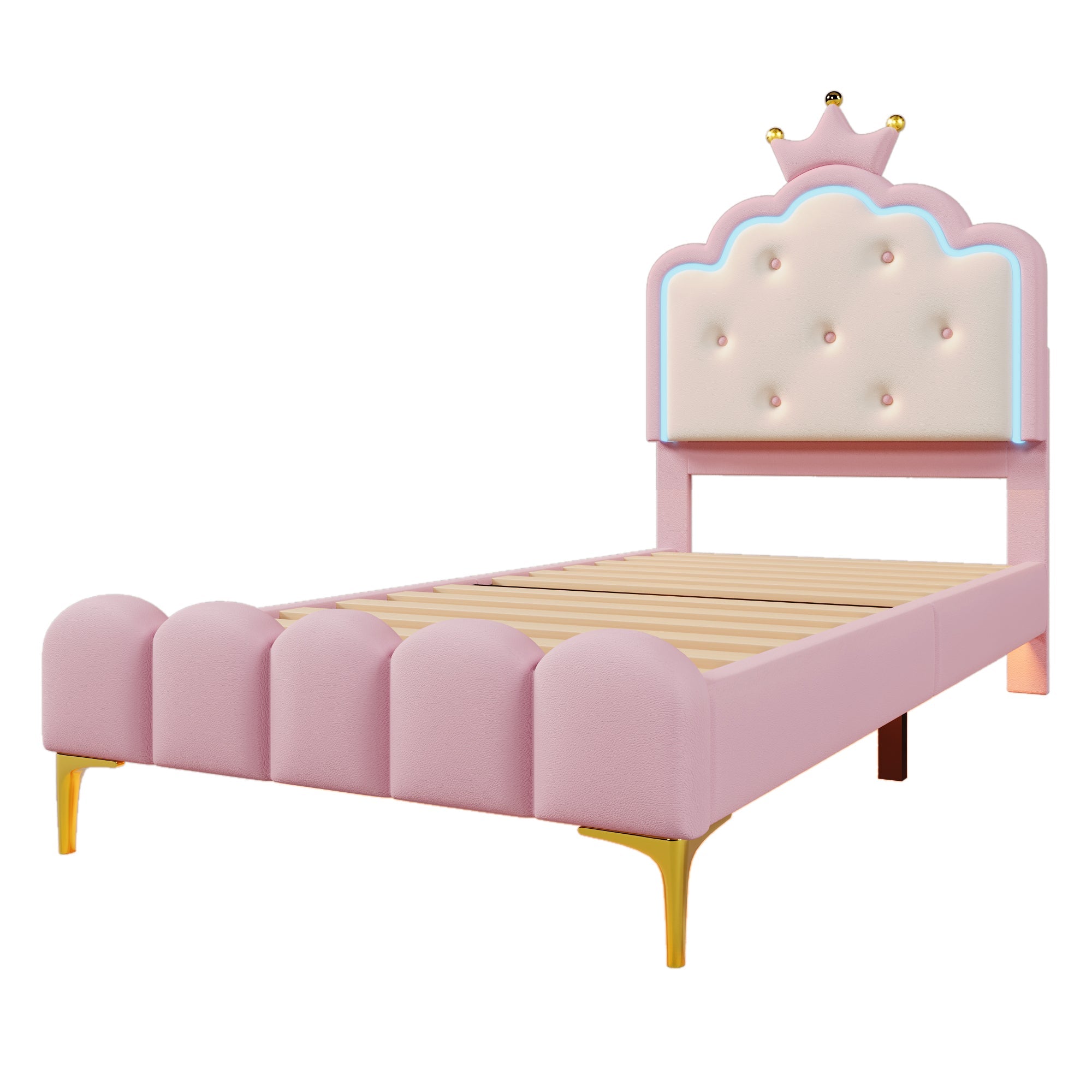 Logidon upholstered bed 90x200 crown princess shape pink with slatted frame
