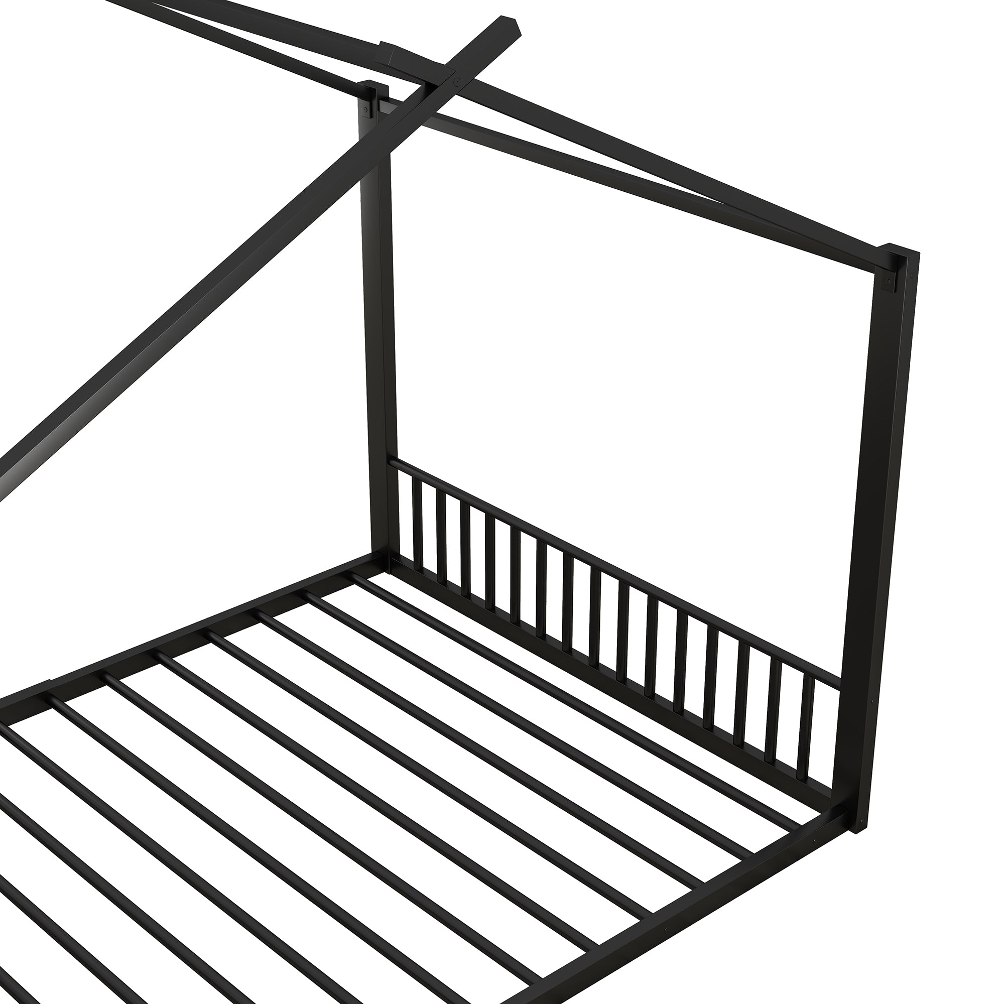 Logidon 140x200cm plat bed huisbed met ijzeren frame zwart