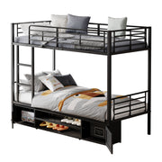 Logidon stapelbed ijzeren frame zwart 90x200 cm met schoenenrek