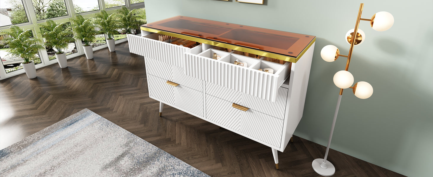 Logidon ladekast amber glazen dressoir 6 lades 120x40x76 wit