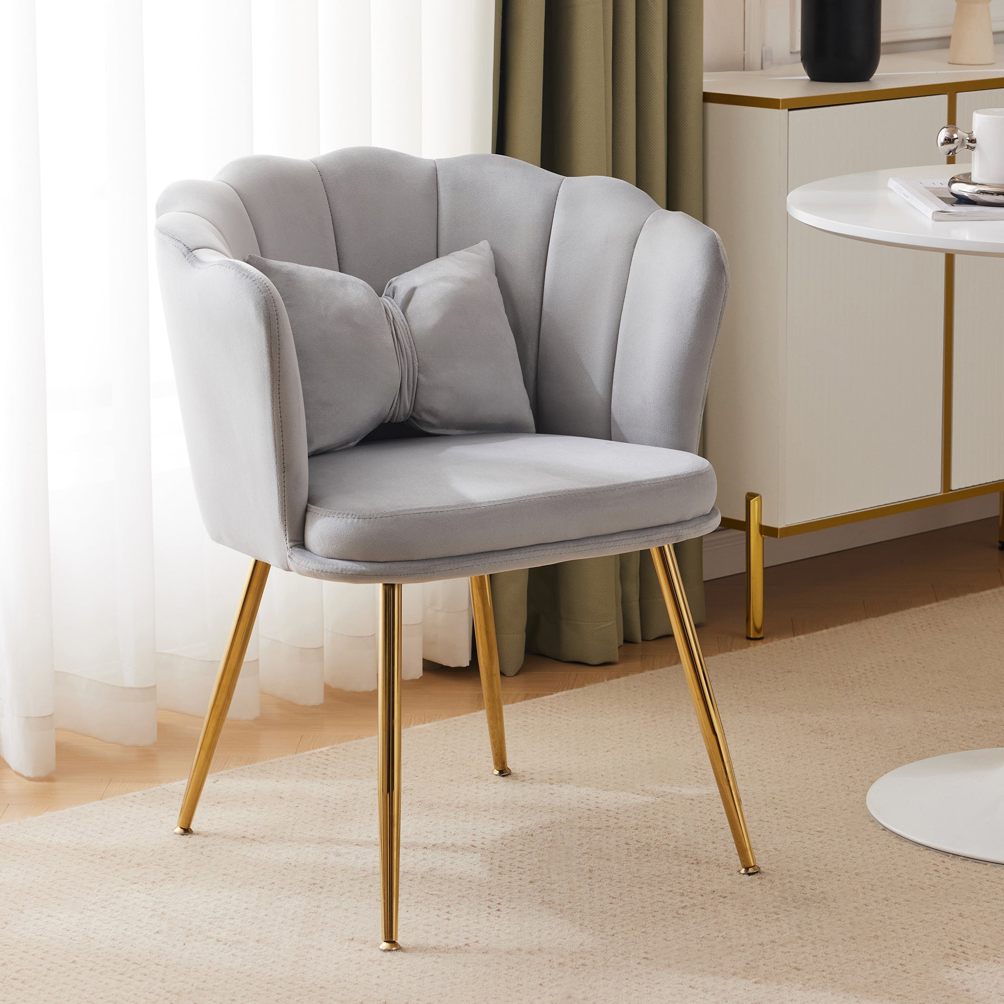 Logidon Modern Velvet Living Room Armchair Gray With Gold Legs