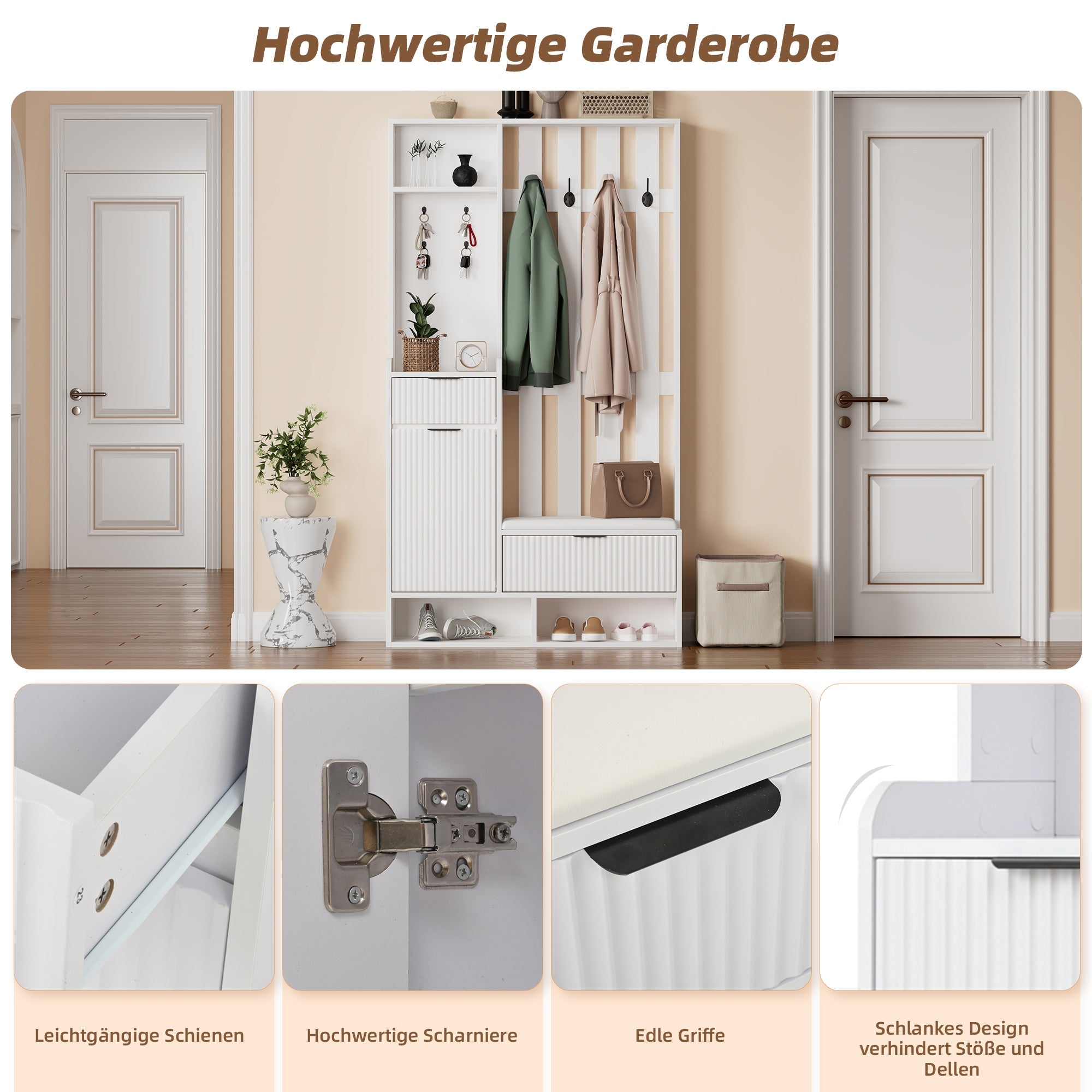 Logidon Kledingkast 6in1 Wit 100x30x180 cm Schoenenbankopberger