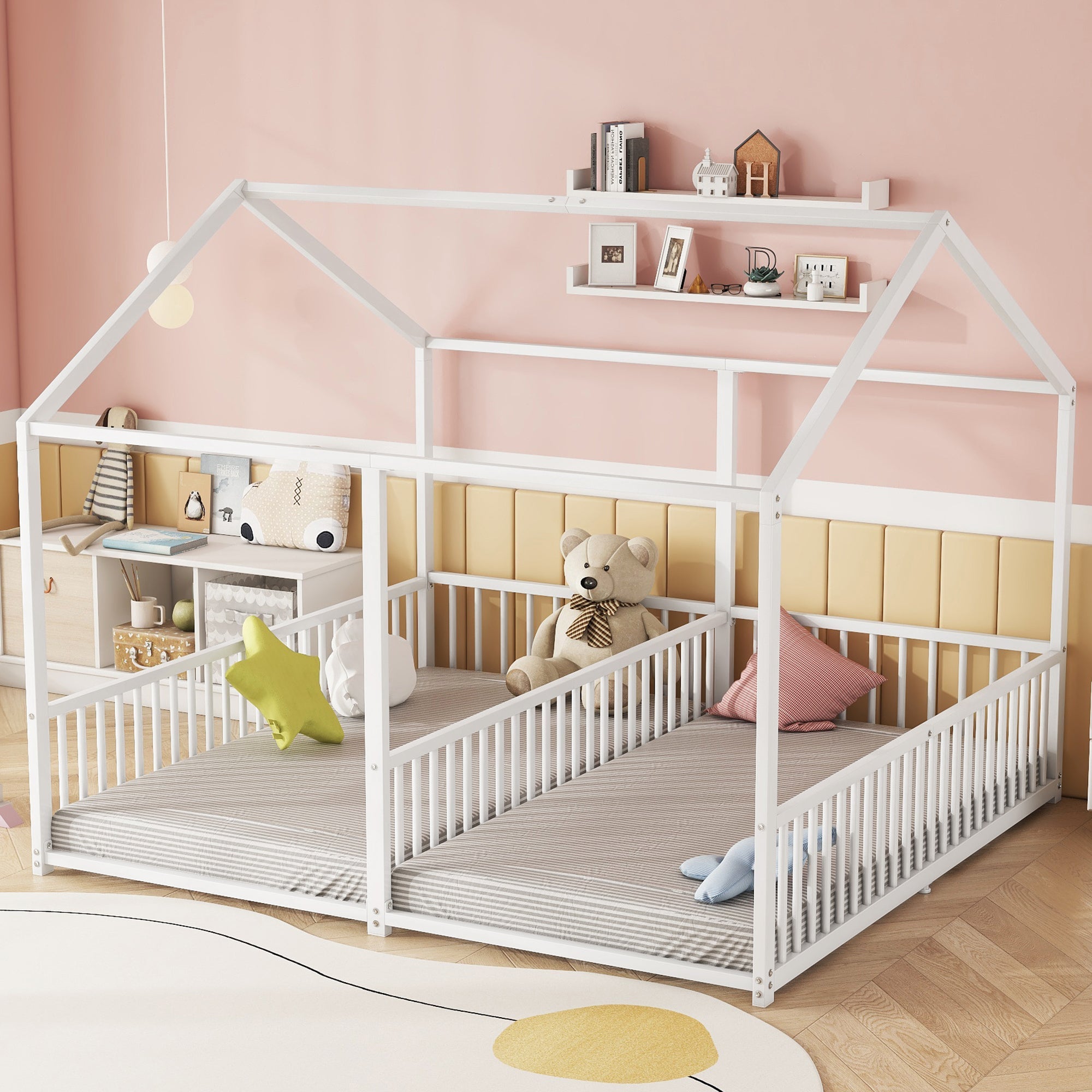 Logidon metalen bed kinderbed 90x200 cm huisvorm wit