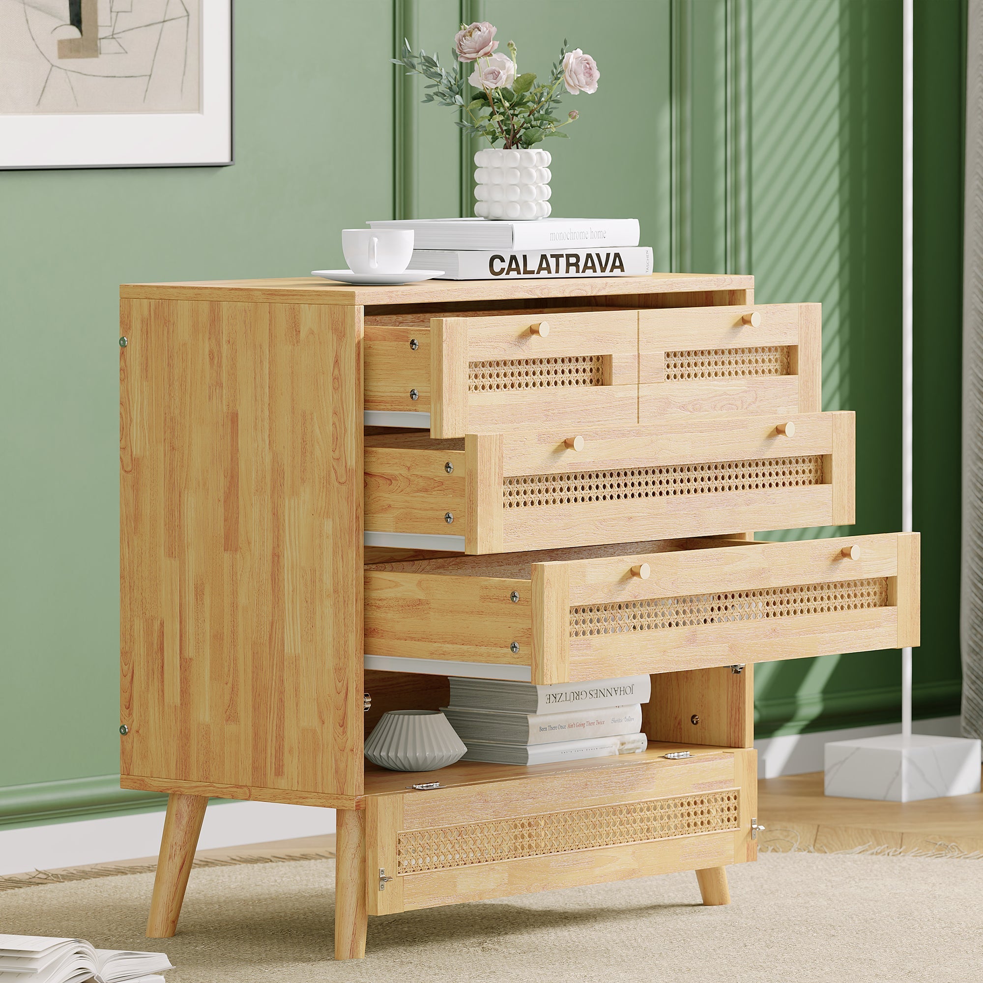Logidon Classic ladekast met 3 lades en rotan ladeblad