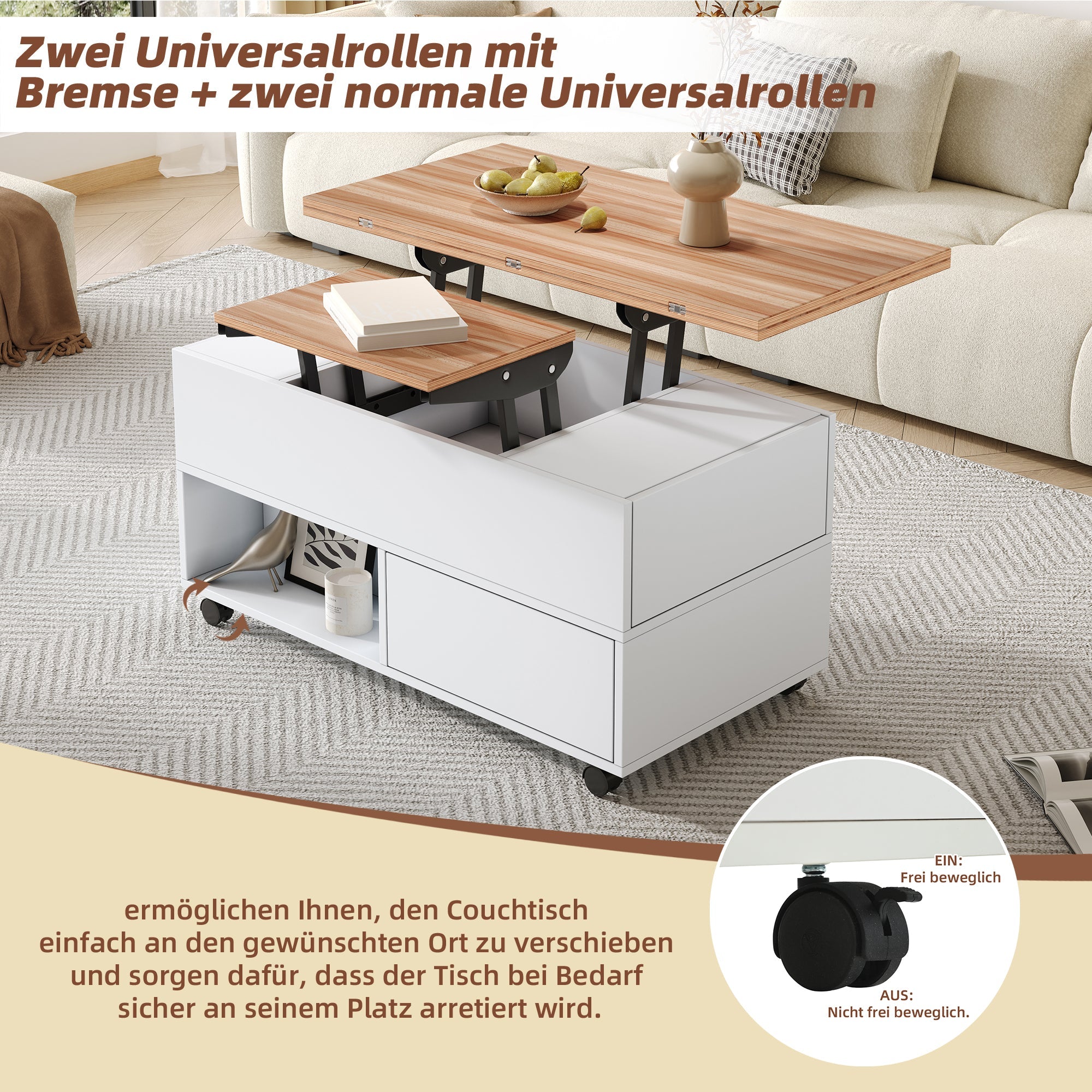 Logidon salontafel Lift Top 100x50 wit houtlook met 4 lades