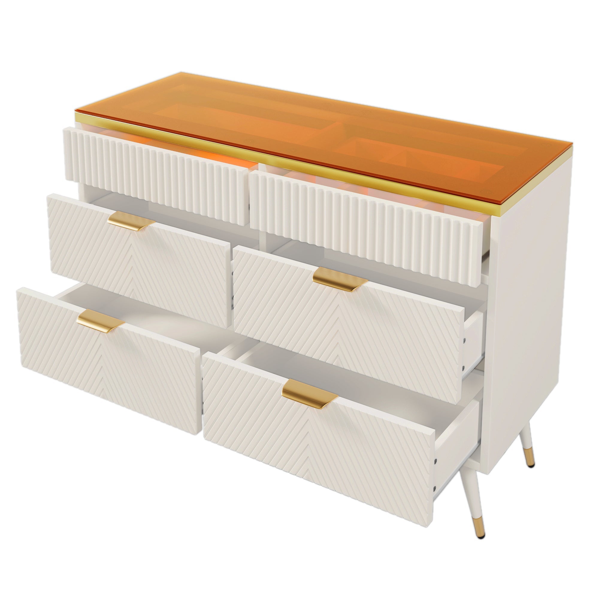Logidon ladekast amber glazen dressoir 6 lades 120x40x76 wit
