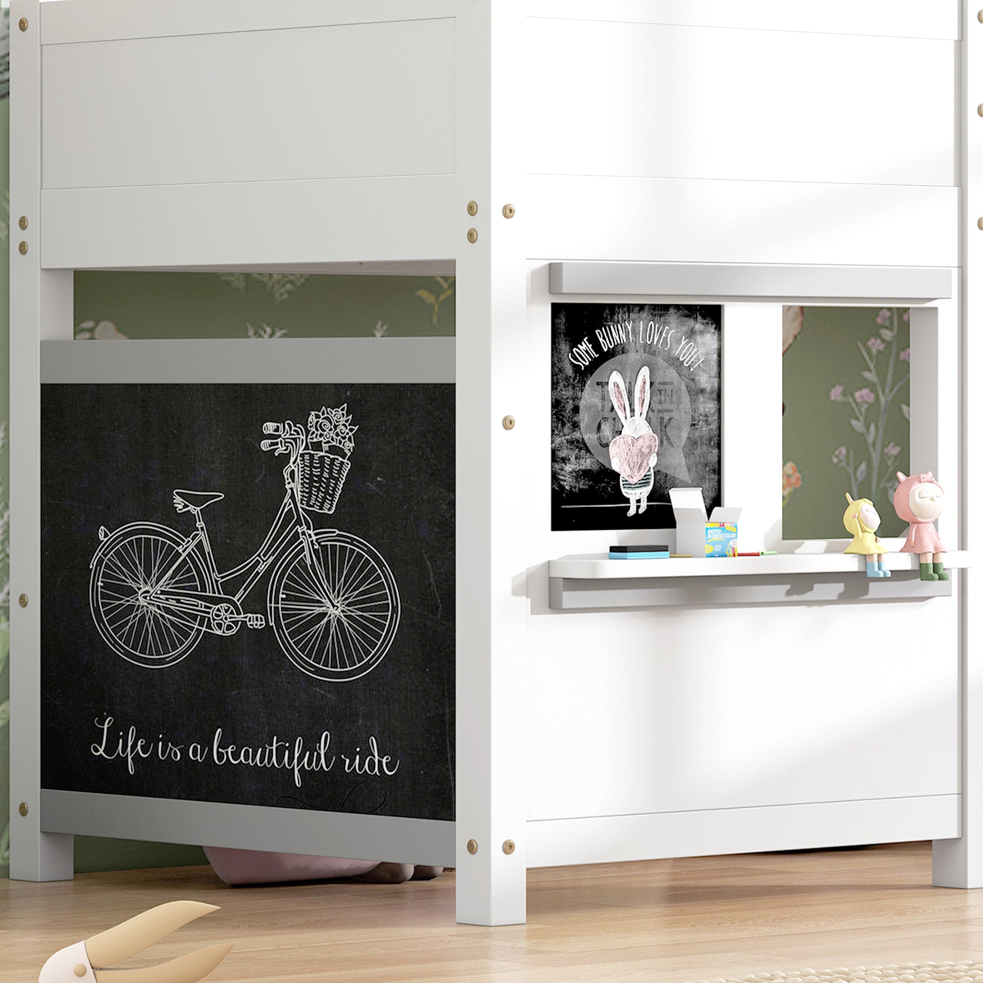 Logidon huisbed 90x200 wit graffiti-ready stapelbed met plank